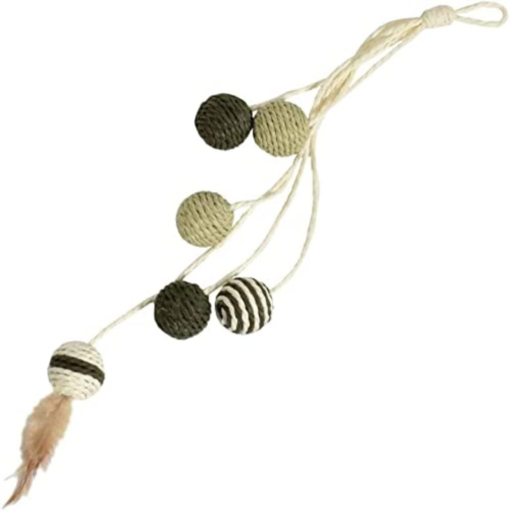 Bobby Bille Recycled Rope Cat Scratching Post with Balls and Feathers Hanging Scratching Post, Green, 52 Cm image number 1