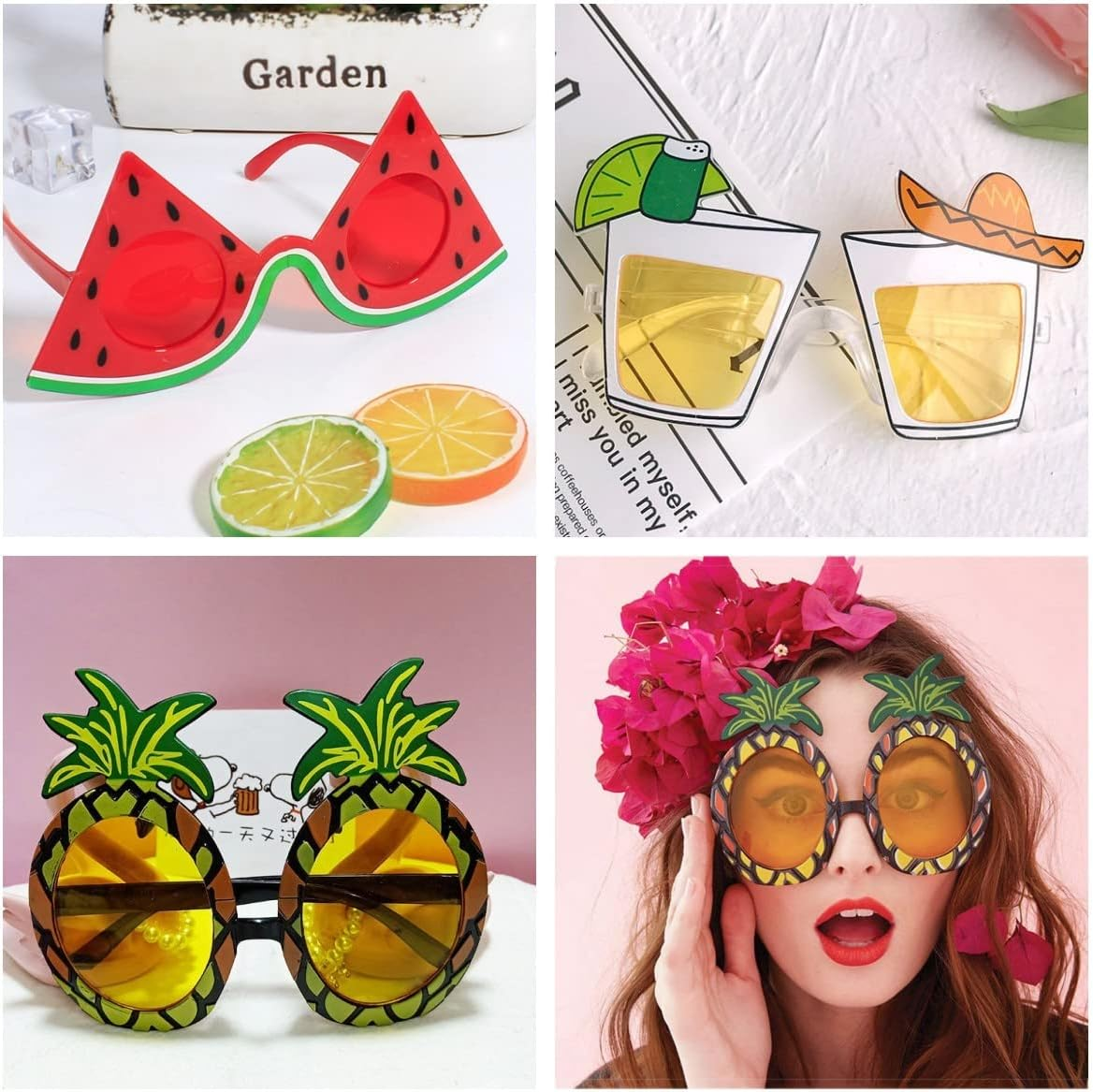 Oundarm 9 Pairs Hawaiian Luau Glasses Tropical Flamingo Pineapple Party Bag Filler Fancy Dress Favors Creative Funny Summer Beach Party Photo Booth Props Novelty Pool Supplies image number 4
