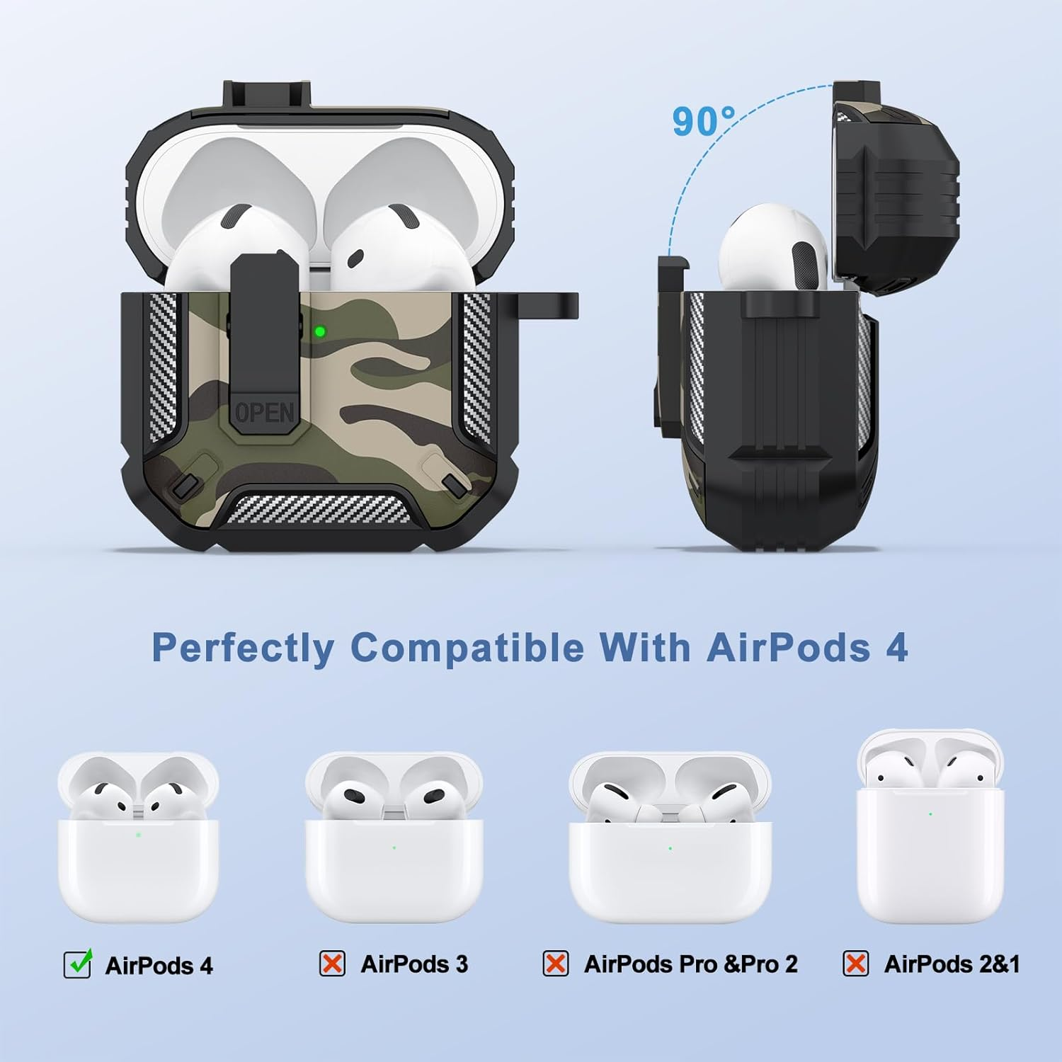 Leonids for Airpods 4 Case with Secure Lock Lid & Cleaner Kit, Hard Full Body Protective Case Cover for Airpods 4Th Gen (Camouflage Green)