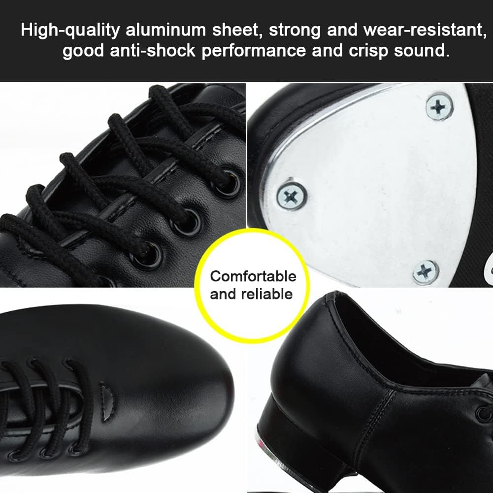 Adult Tap Shoes - Tie up Split Sole Jazz Tap Dance Shoe,Comfortable Tap Shoes Rubber Sole Dance Footwear Suitable for Women Black image number 4
