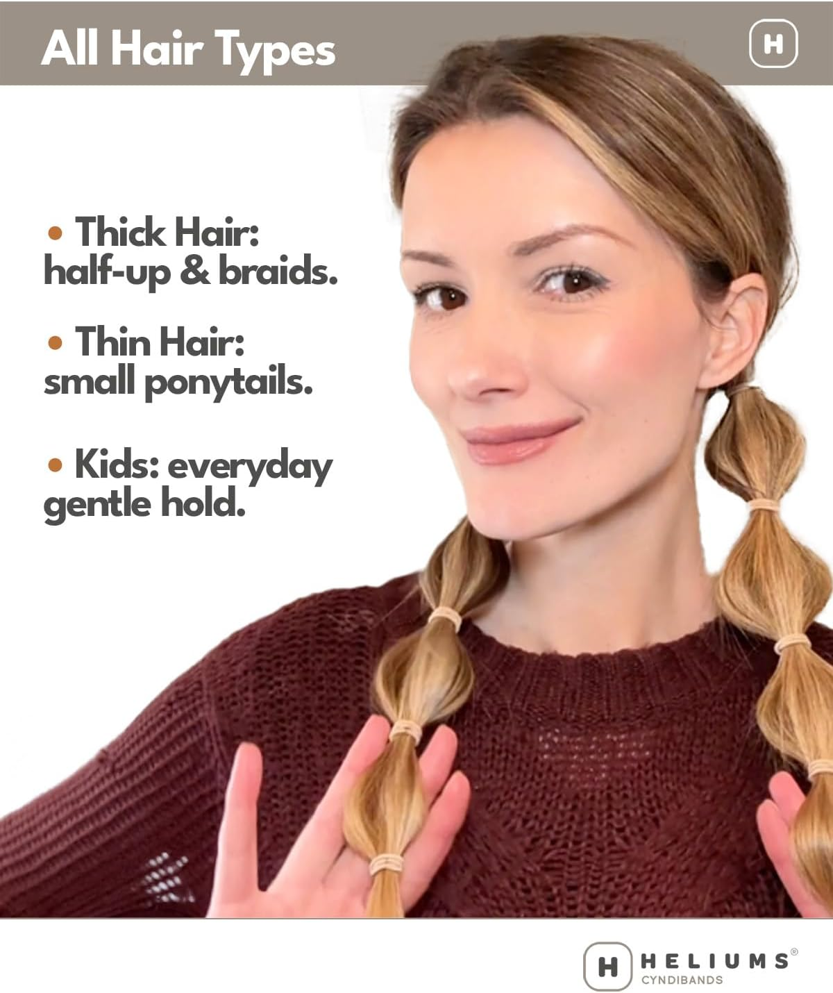 Heliums Small Hair Ties - Navy Blue - No Damage Mini 1 Inch Reusable 2Mm Elastics for Thin Hair and Kids, Neutral Ponytail Holders - 48 Count - Beige Blonde image number 3