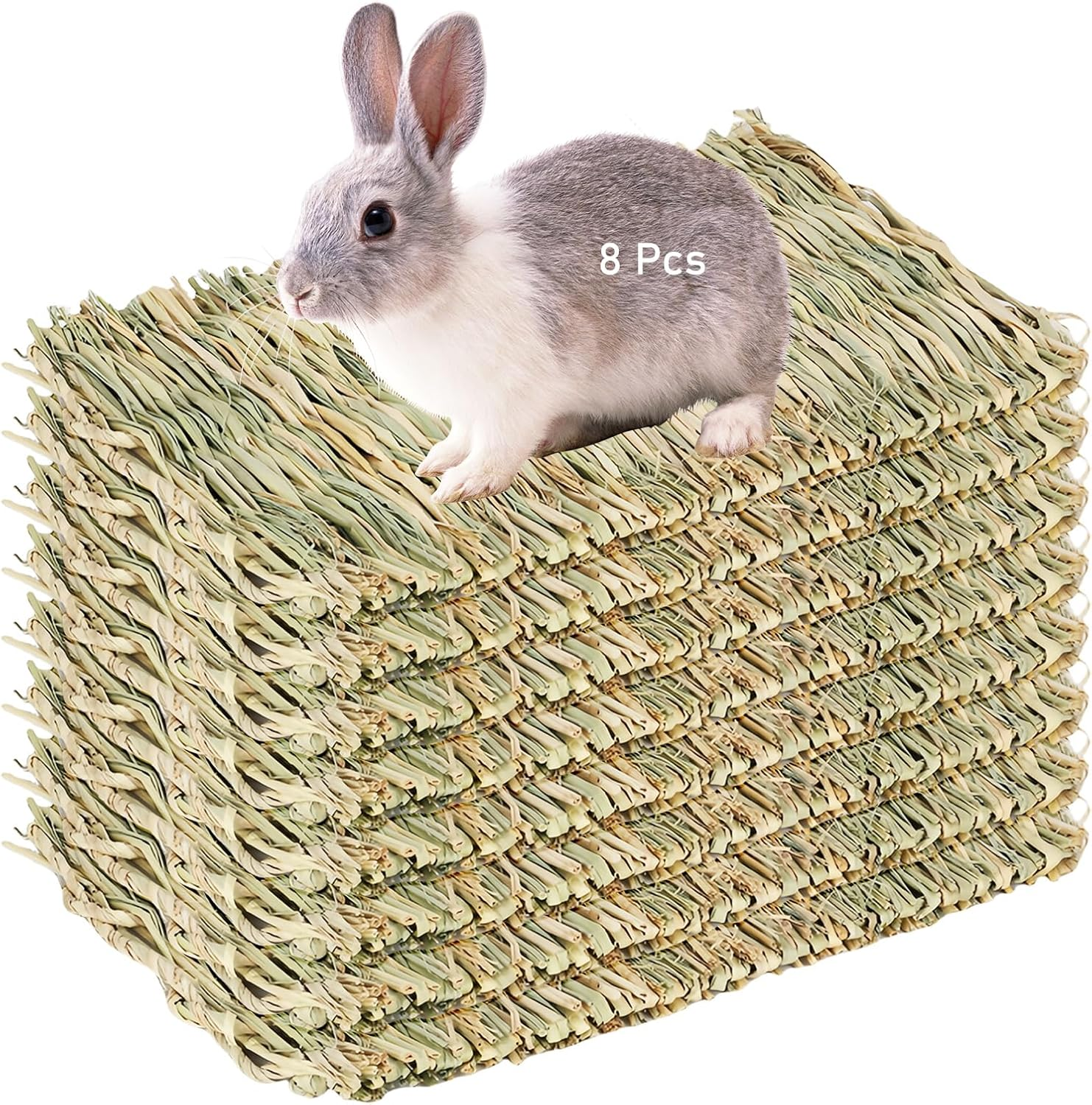 GBKDQQ Pack of 8 Small Animal Grass Mats, 28 X 20 Cm Woven Grass Mat, Rabbit Bed, Naturally Safe and Edible, Animal Chew Toy for Guinea Pigs, Rabbits, Hamsters, Mice image number 5