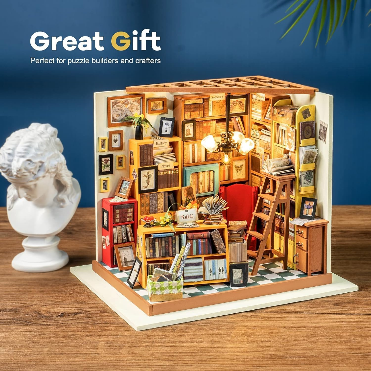 Rolife Miniature Dollhouse Wooden House Kit Birthday Girls Women and Friend (Sam'S Study) - Sam'S Study image number 2