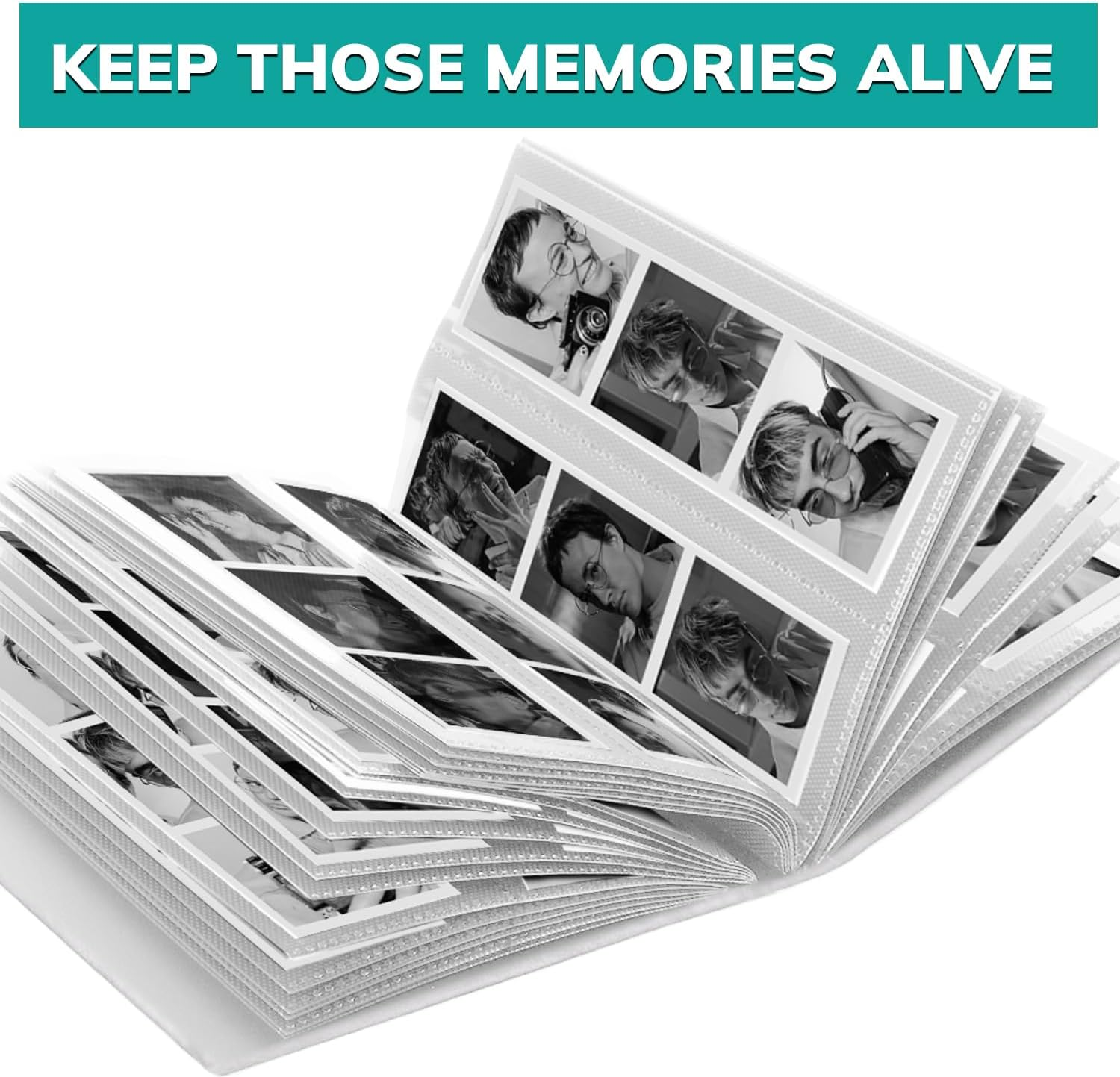 PBF Photo Booth Album | 2X6 Album W/Sleeves | 2X6 Strips Memory Book | Wedding Photo Strip Album | 100 Pages, Holds 200 Photos (White, 1-Pack) image number 4