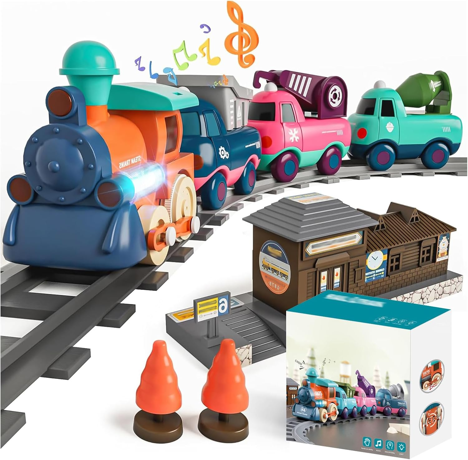 Train Set for Toddlers 2-4 Toys for 1 Year Old, Electric Train Set, Music&Lights & First Choo Choo Train for Toddlers Christmas Birthday Gifts for Boys Girls image number 4