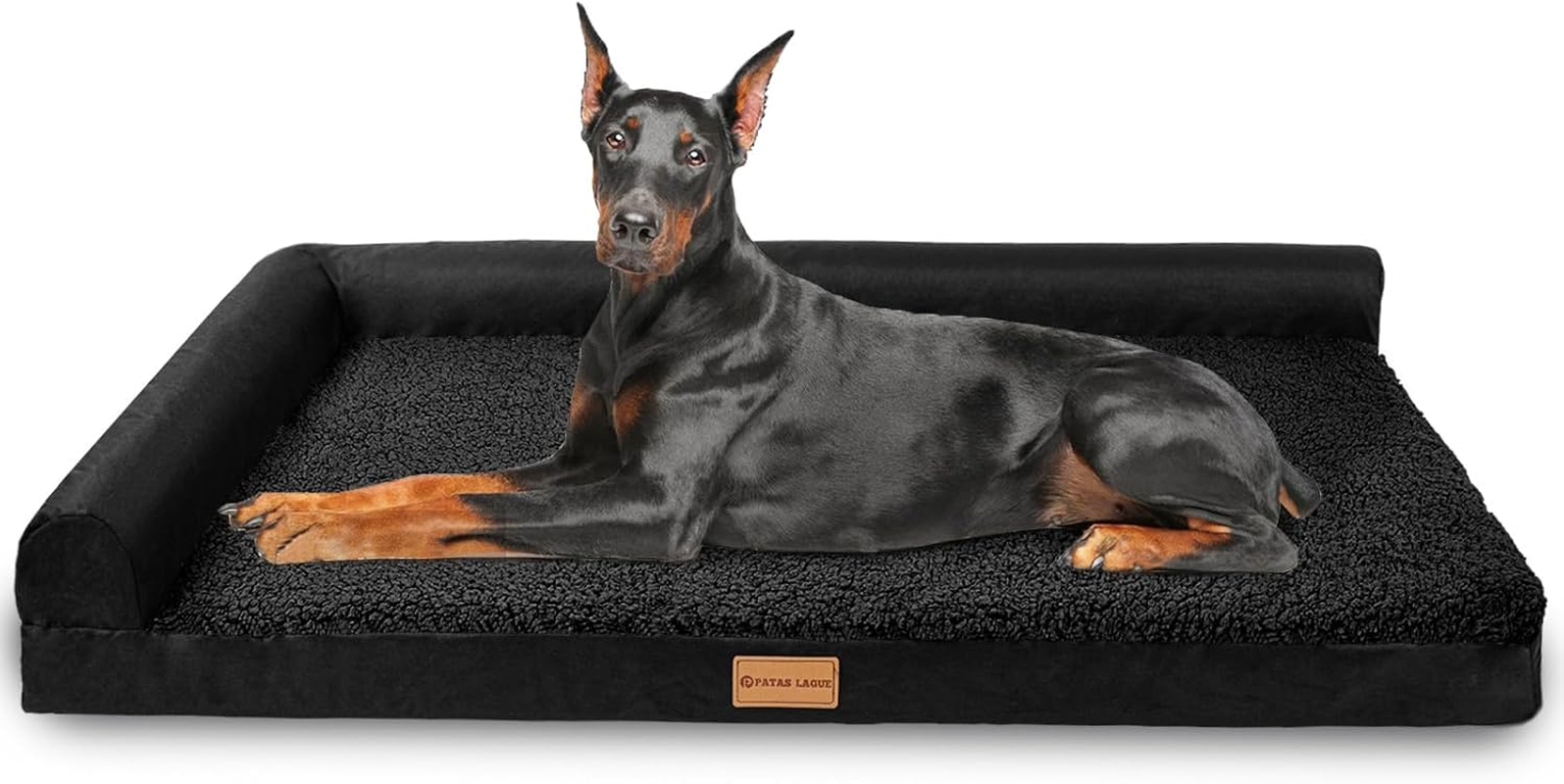 Patas Lague Orthopedic Jumbo Dog Bed for Extra Large Dogs 56''X40'', Waterproof L Shaped Jumbo Pet Sofa Beds with Removable Washable Cover, Soft Comfortable Pet Couch Mat with Nonskid Bottom, Black image number 3