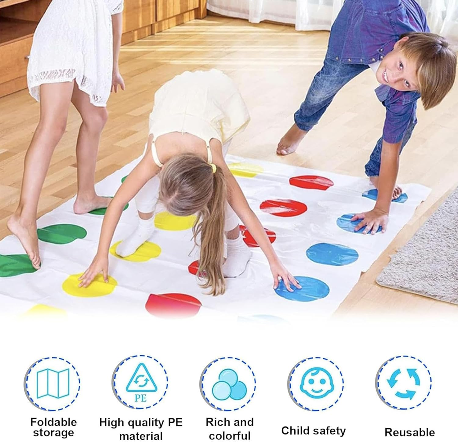 Twisting Game for Kids Adult, Twisters Game, Floor Game Twisting Activity Mat, Floor Mat Game with Spinner, Games Interactive Toys, Twist Poses Large Mat for Kids Adults Gifts