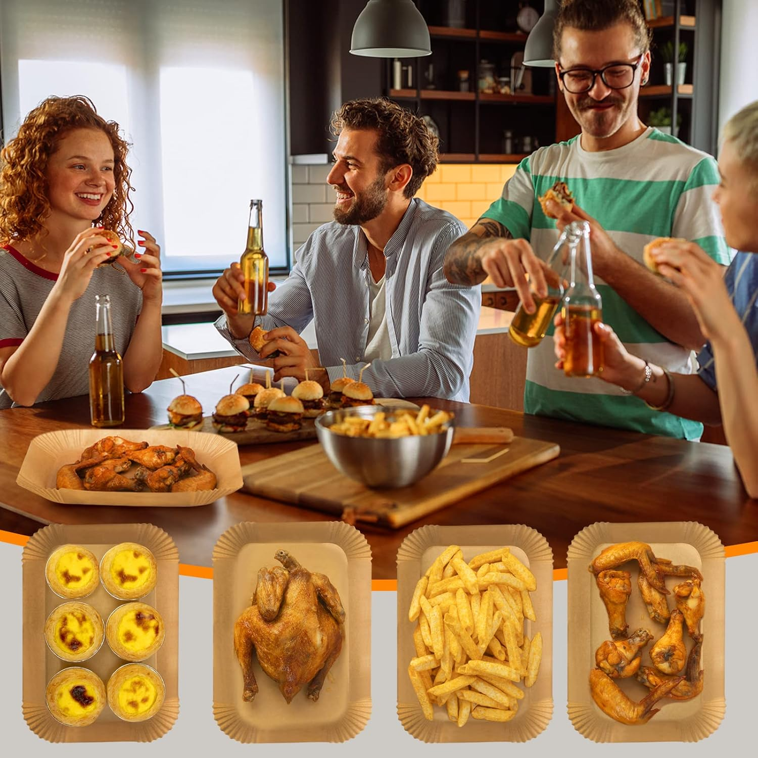 Air Fryer Disposable Paper Liner for Ninja Dual,100Pcs Liners Rectangle 8.6X 5.5'', Parchment DZ201 DZ401, Foodi Dual Accessories Baking image number 6