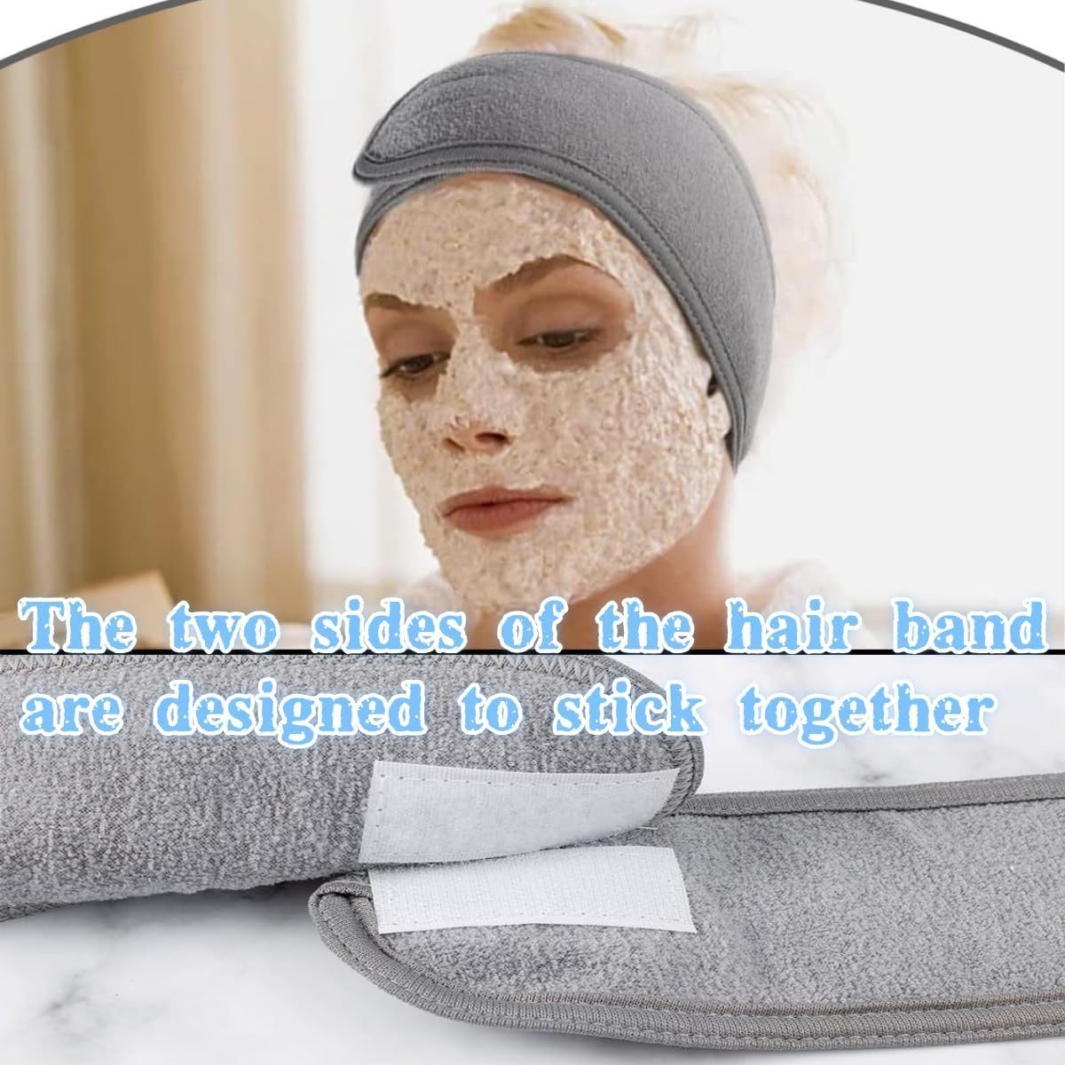 Grey Adjustable Women'S Spa Facial Headband, Skin Care Headband, Makeup Headband, Suitable for Washing Face, Makeup, Bathing, Yoga and Fitness 3 Pieces image number 4