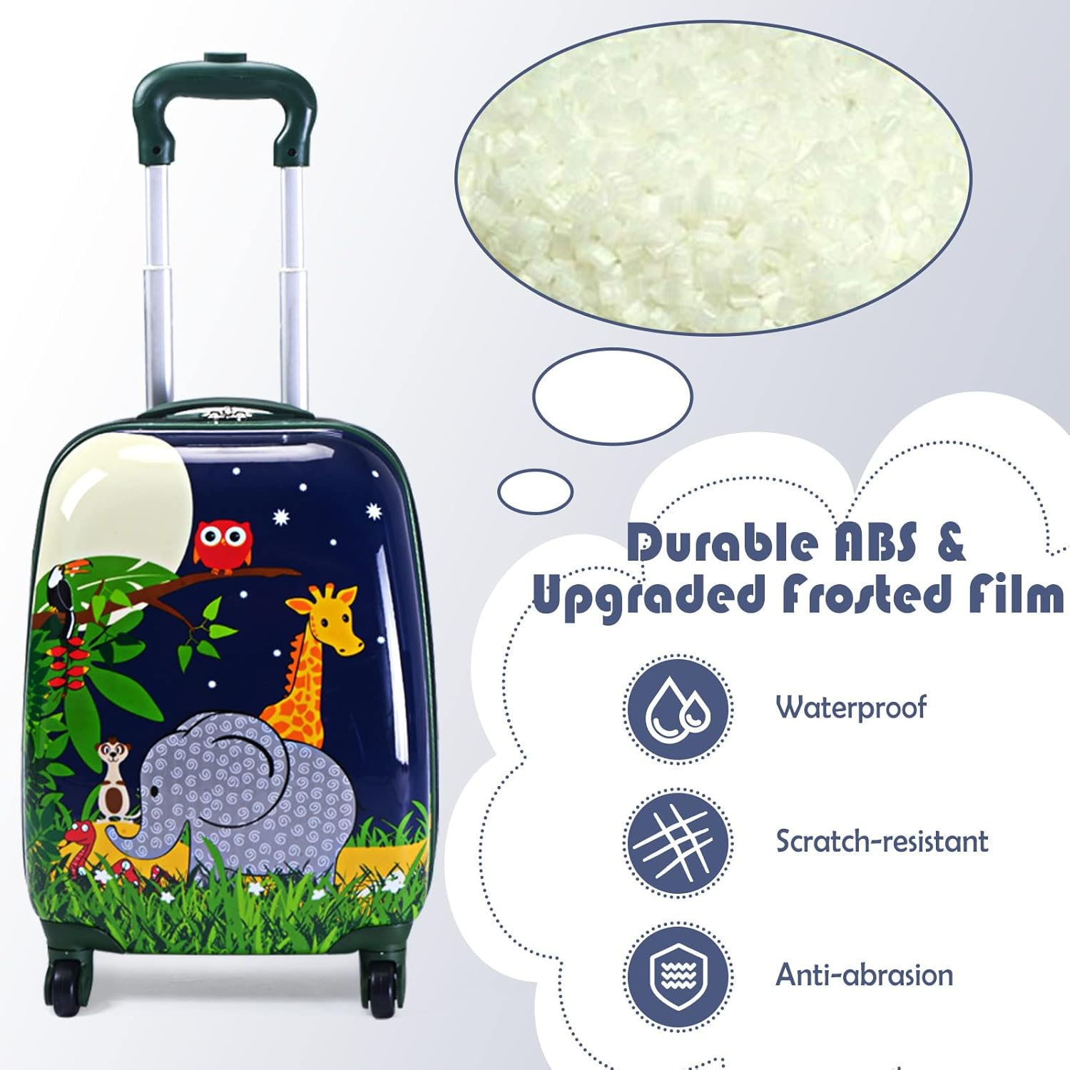 Giantex 2Pc 12"+16"/18" Kids Carry on Luggage Set Travel Trolley Travel Suitcase Set (Jungle) image number 1