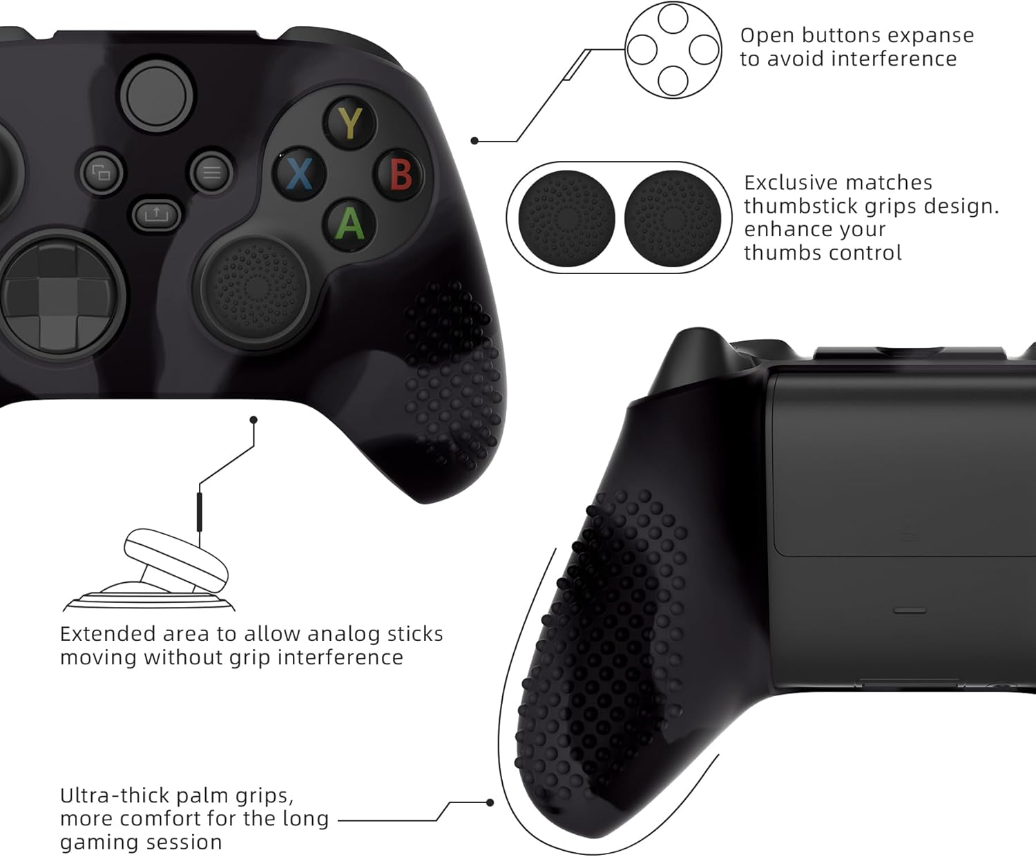 Extremerate Playvital 3D Studded Edition Anti-Slip Silicone Cover Skin for Xbox Series X/S Controller, Rubber Case Protector for Xbox Core Wireless Controller with Thumb Grips - Dark Gray & Black image number 3