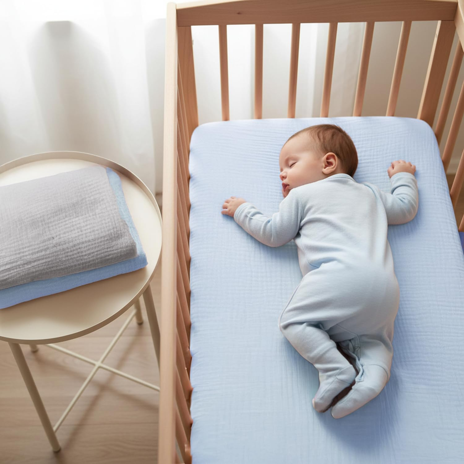 2-Pack Muslin Bassinet Sheets, Super Soft Fitted Crib Sheets for Oval, Rectangle & Hourglass Mattress, Breathable & Machine Washable Haheihei (Blue)