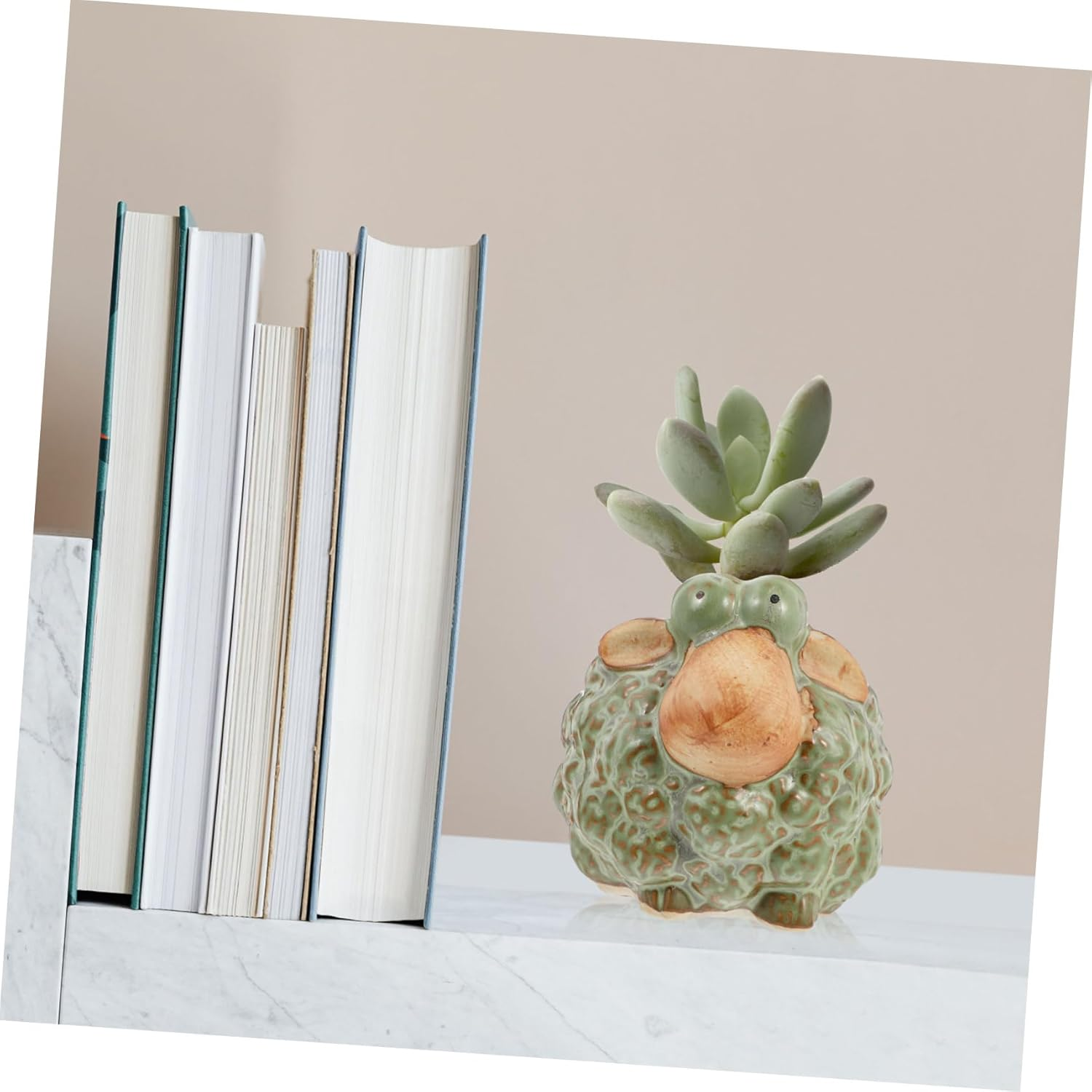 Parliky 2Pcs Retro Sheep Shape Ceramic Flower Pots Green Plant Pots for Artificial Plants Sheep Gardening image number 3