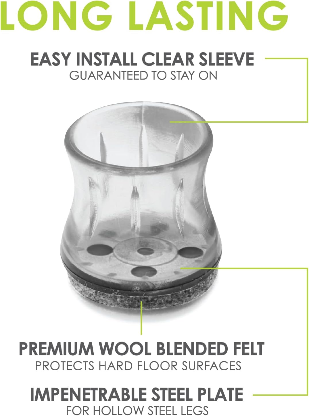 Slipstick Gorillafelt Chair Leg Floor Protectors for Hardwood Floors, Clear Sleeve Felt Pads for Furniture That Stay On, Fits round & Square Legs, Includes 8 Premium Transparent Chair Socks, CB182 image number 5