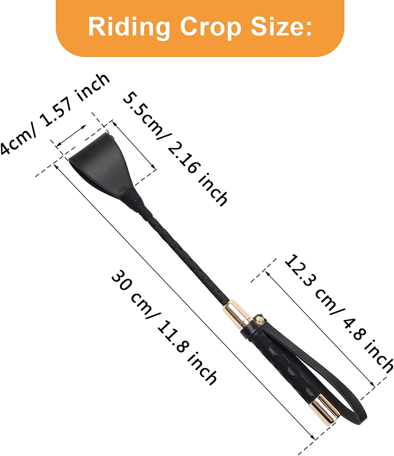 Horse Crop Black, Faux Leather Riding Crop with Anti-Slip Grip Gel Handle (30Cm, Black) image number 2