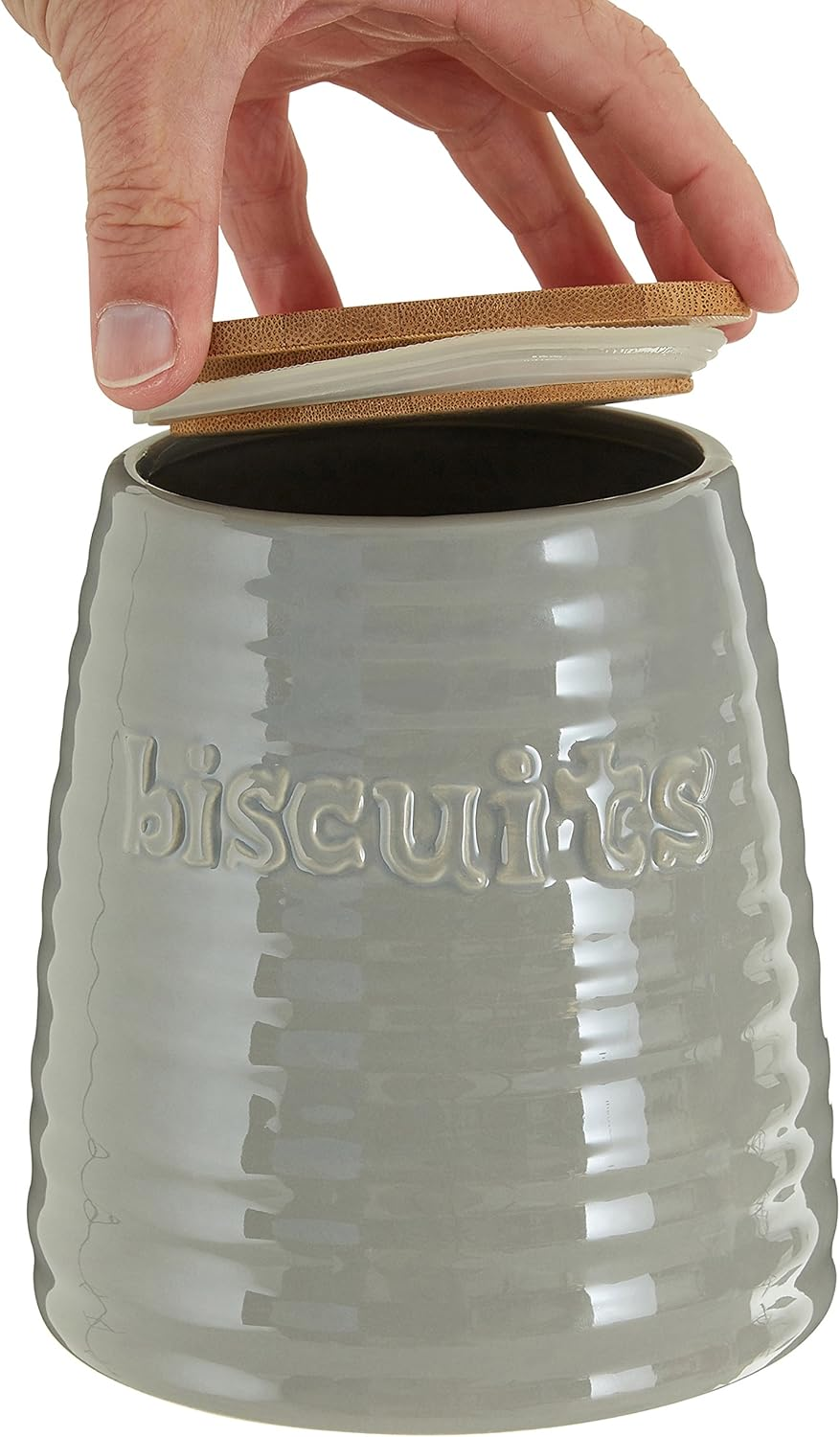 Premier Housewares Biscuit Ceramic Kitchen Storage Jars Grey Cookie Jars for Biscuits Canisters for the Kitchen Tea Coffee Sugar Tea Coffee and Sugar Canisters