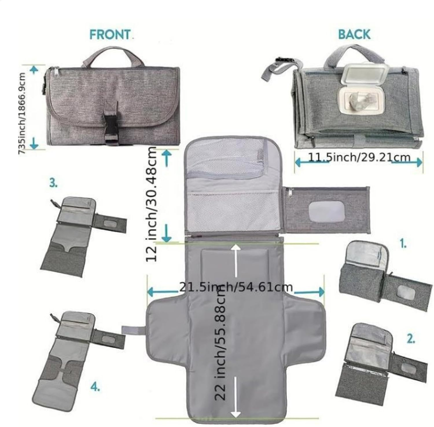 Portable Changing Pad, Waterproof Diaper Mat with Multiple Pockets, Compact and Reusable Changing Station for Girls and Boys, Perfect for Travel, Outdoor, and Diapering Needs