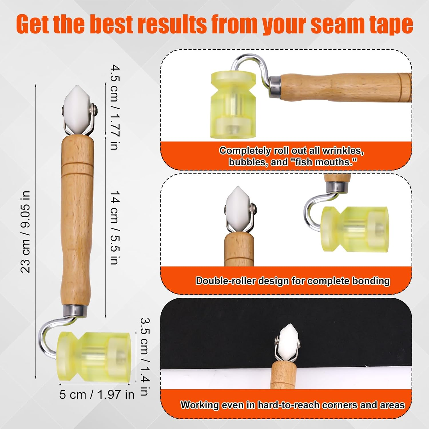 Gosknor Seam Roller, Wooden Wallpaper Tools Roofing Tools 2-In-1 Design RV Seam Tape Roller Car Sound Deadening Roller Roofing Roller Tool