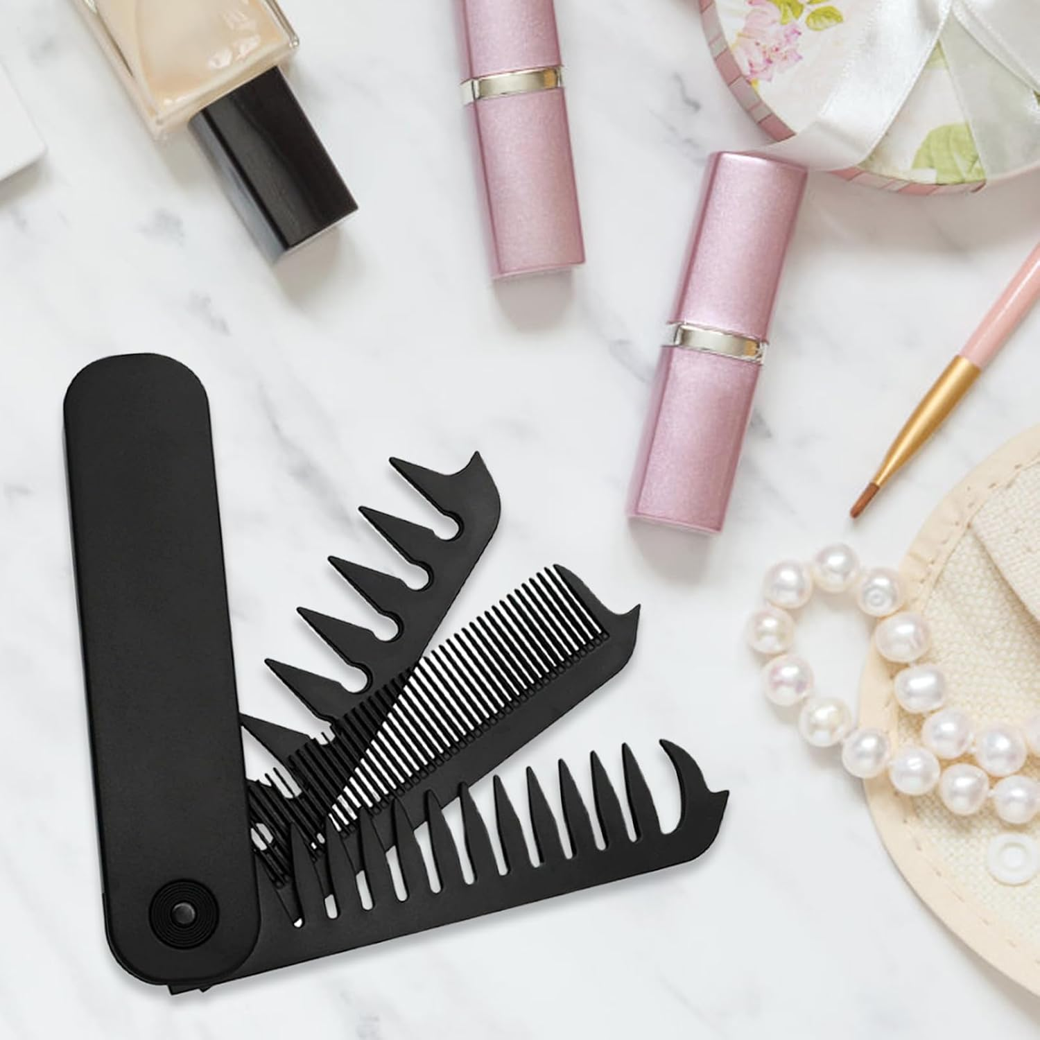 Xasbseulk Pocket Folding Comb | Men Travel Foldable Beard Comb - Fine & Wide Tooth Styling Hairbrush for Commuting Gym Boyfriend Outdoor Holiday Dad Travel Business Trip Daily image number 2