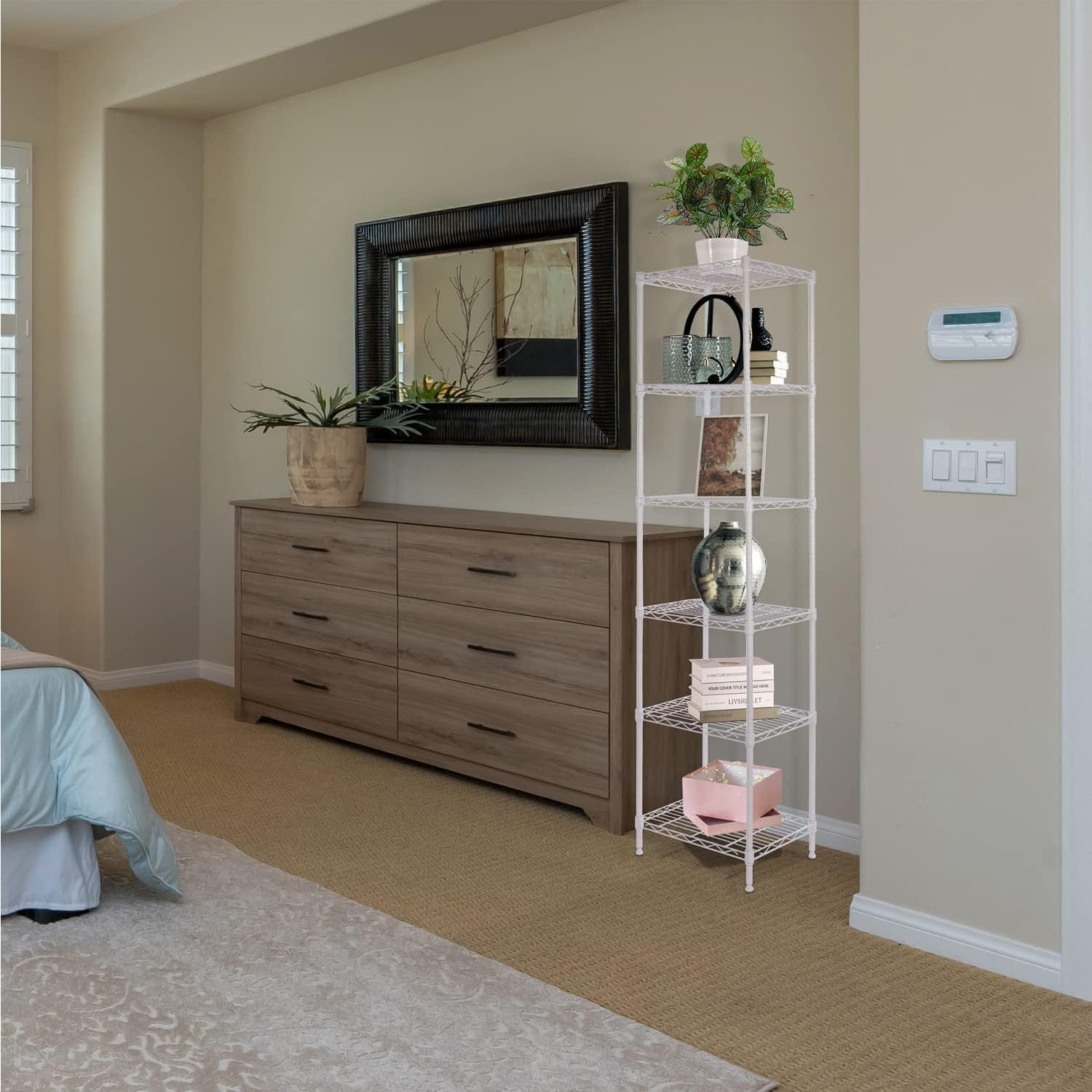 6-Tier Storage Shelves Standing Shelving Metal Units, Adjustable Height Wire Shelf Display Rack for Pantry Laundry Bathroom Kitchen (White) image number 3