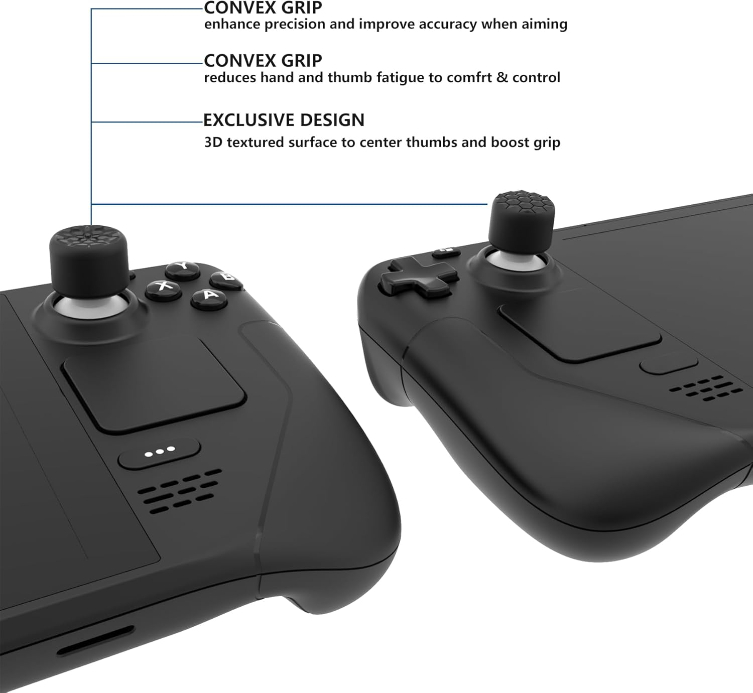 Black Ergonomic Stick Caps Thumb Grips for Steam Deck LCD & OLED, for PS Portal Remote Player - with 3 Height Convex and Concave - Diamond Grain & Crack Bomb Design, Set of 10 image number 4