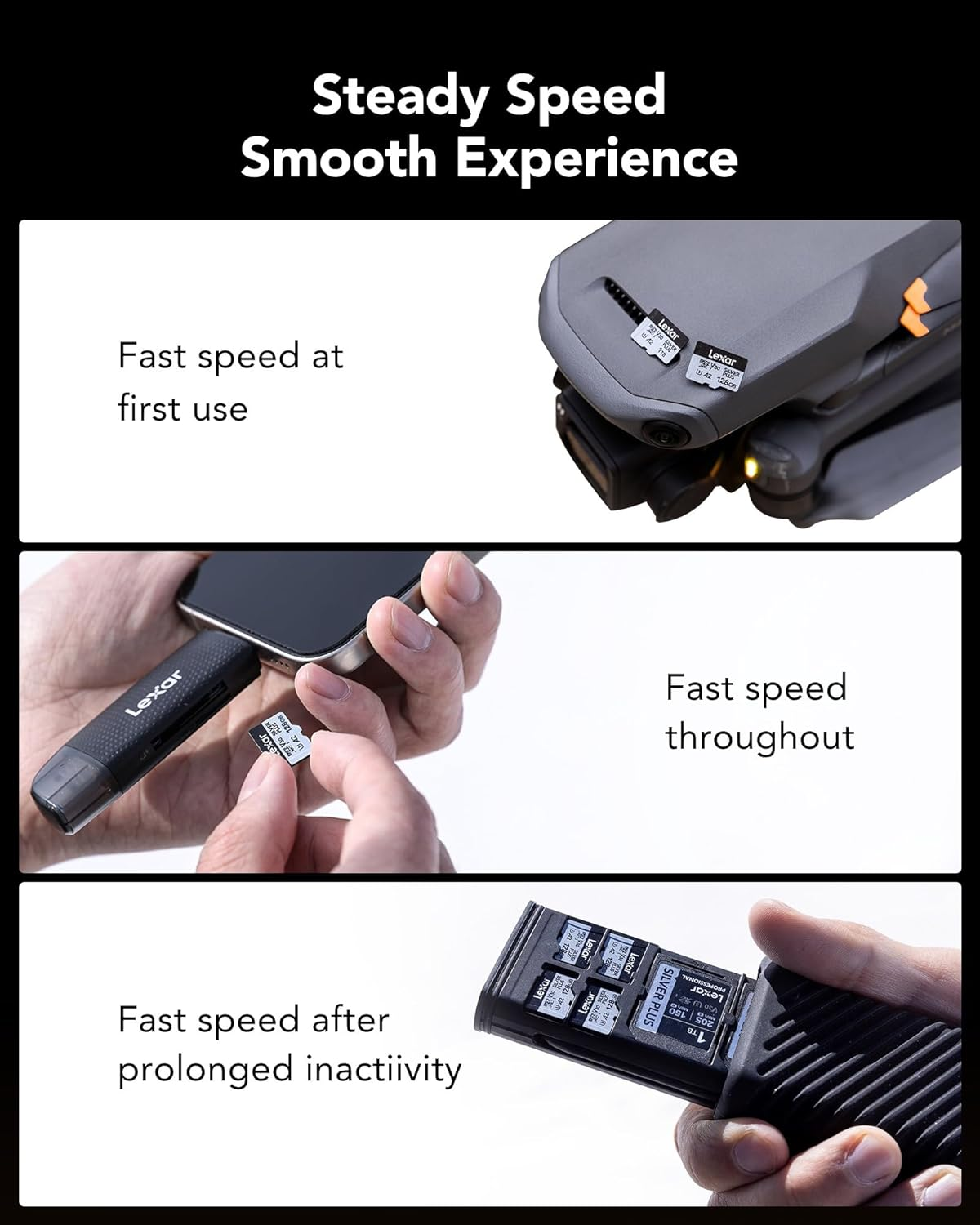 Lexar Silver plus Micro SD Card 128 GB, Memory Card Micro SD with SD Adapter, up to 205 Mb/S Read Speed, UHS-I, A2, U3, V30, Class 10, 4K UHD Microsdxc Memory Card image number 5