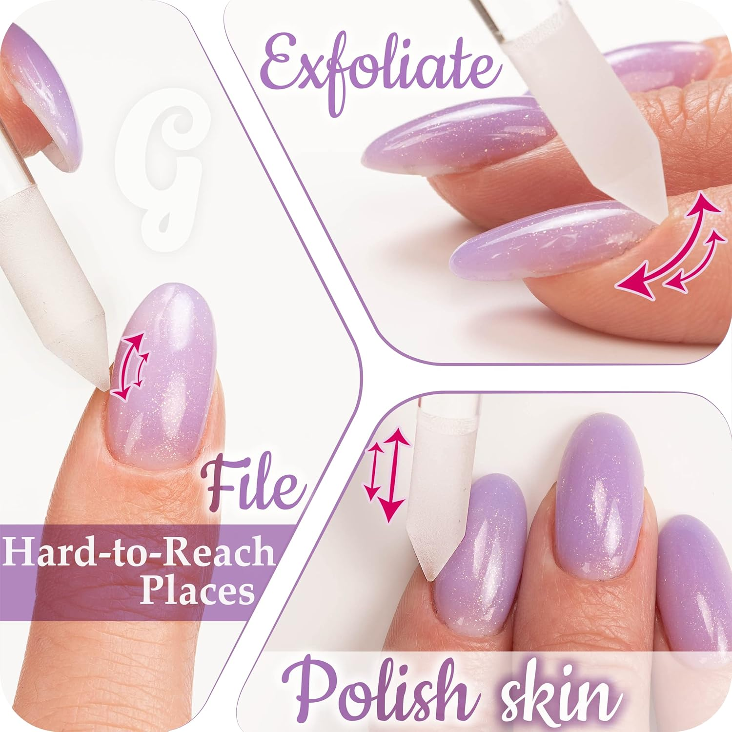 GLADZY Glass Cuticle Pusher Tool - Dual Ended Manicure Stick, Etched Crystal Glass Cuticle Remover, Callous and Dry Skin Fingertip File, Nail Shaper, Professional Nail Care, Ethically Made in EU image number 1