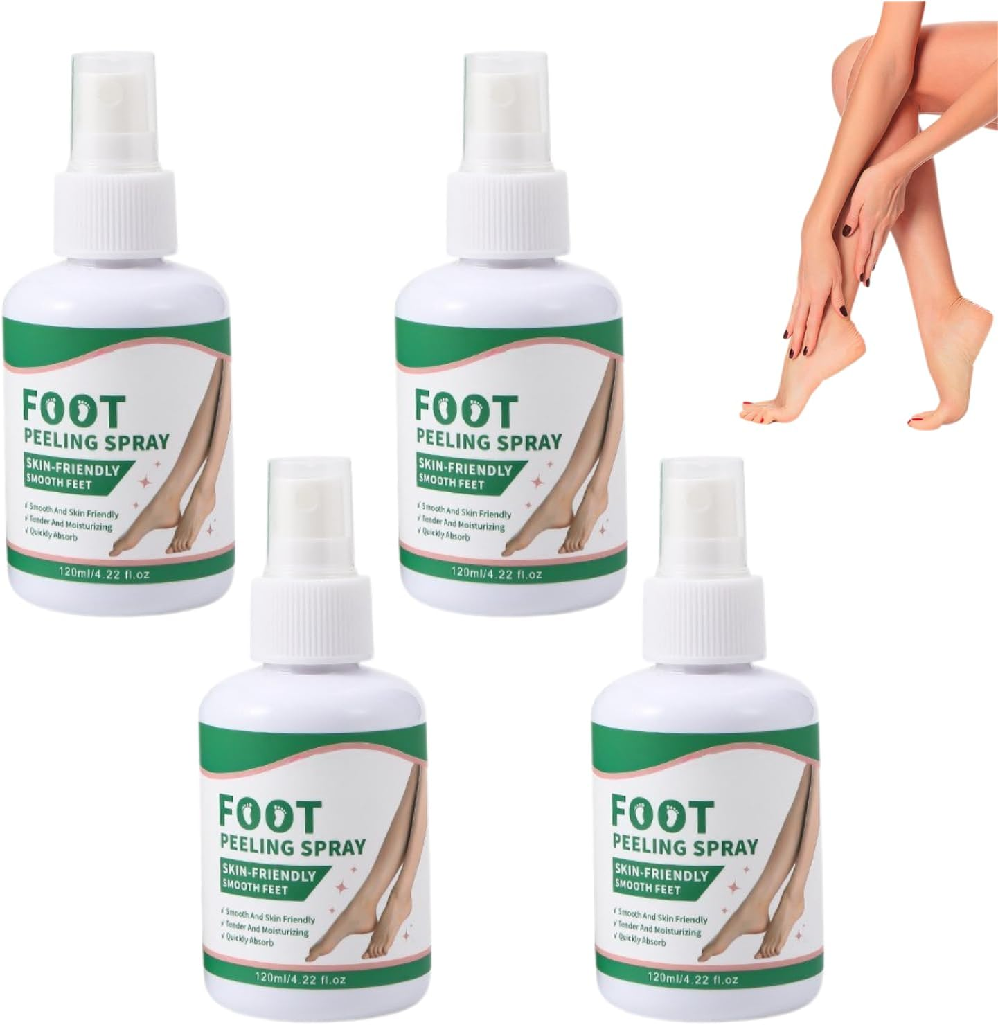 Peeling Spray with Aloe Vera, Exfoliating Foot Peel, Callus Remover for Feet and Heel Care, Hydrating Care for Cracked Heels, Feet Scrubber Dead Skin, Smooth Soft Skin (4Pcs)