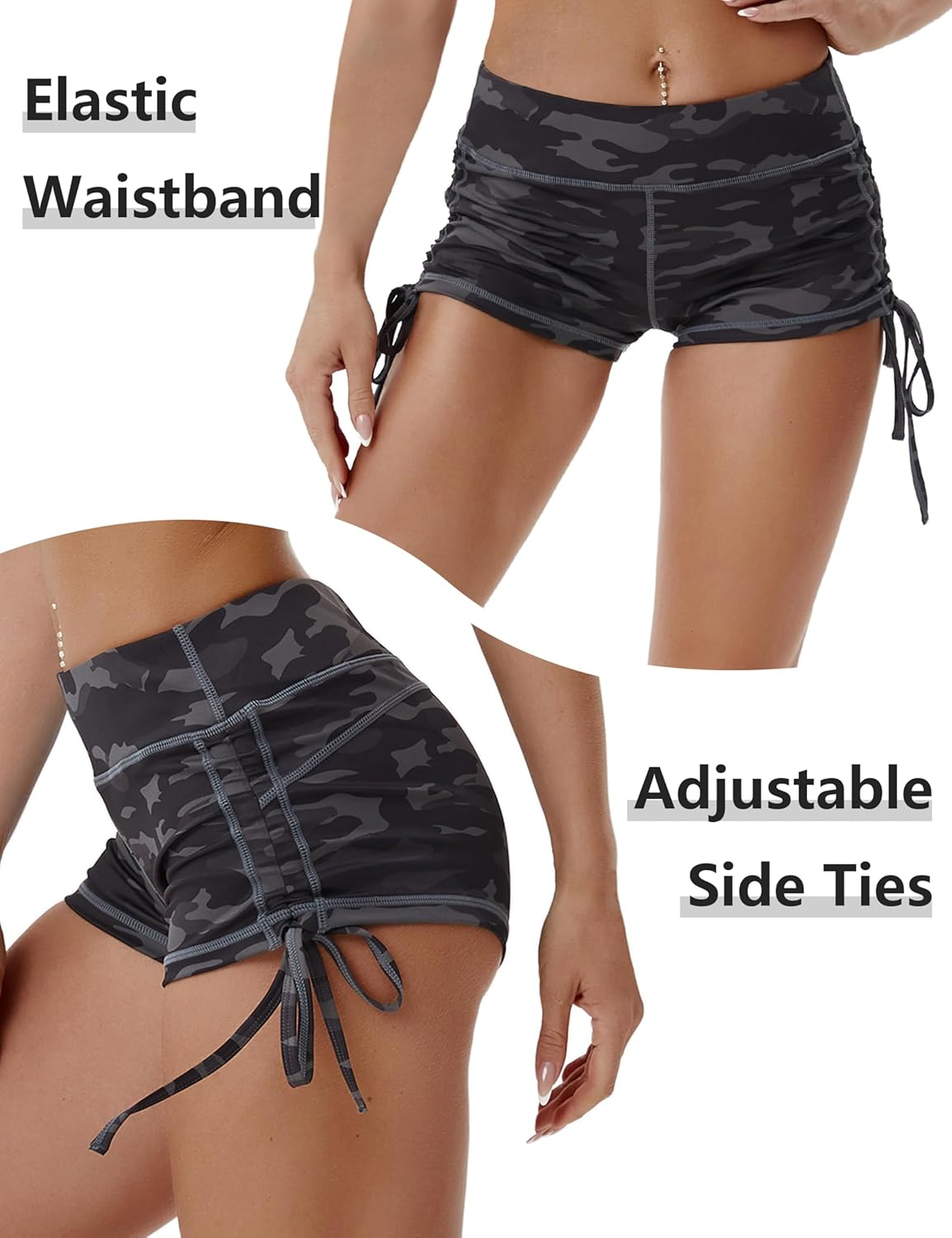 BUBBLELIME Stretch Sexy Booty Yoga Shorts for Women Adjustable Side Ties Running Shorts Workout Fitness Wicking Tummy Control image number 5