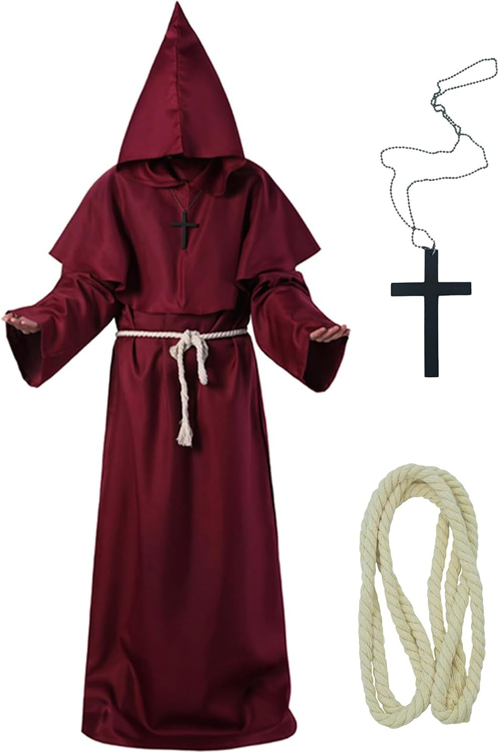 Moosth Medieval Costume Halloween Costumes Men Witch Hooded Cloak Vampire Cape with Hood Wizard Costume Adult Costume - Black-L image number 4