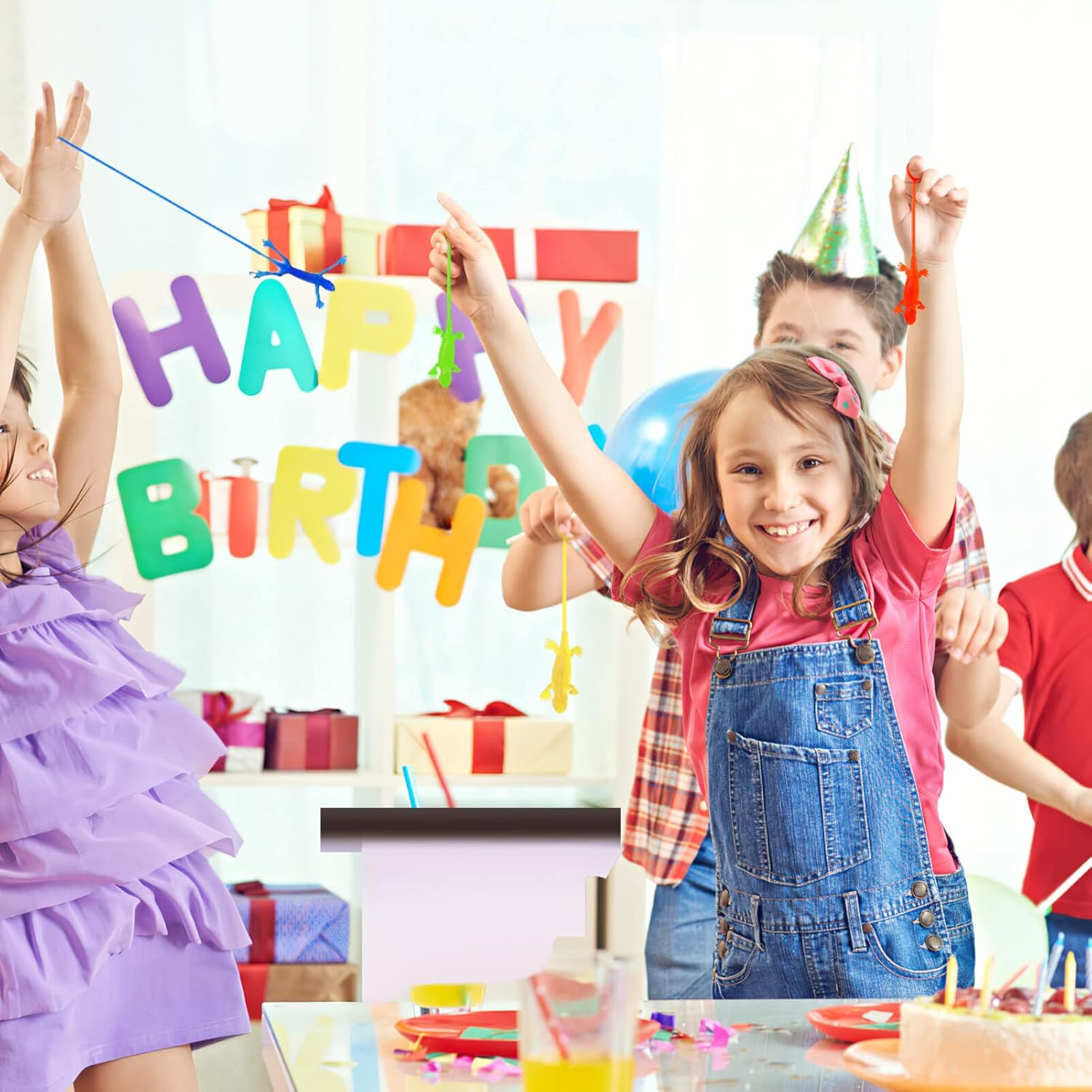 NUOBESTY Stretchy Lizard Toy: 24Pcs Sticky Lizard Rubber Lizard Toys Kids Sticky Gecko Lizard for Party Favors, Halloween, Easter Egg Basket Stuffers image number 3