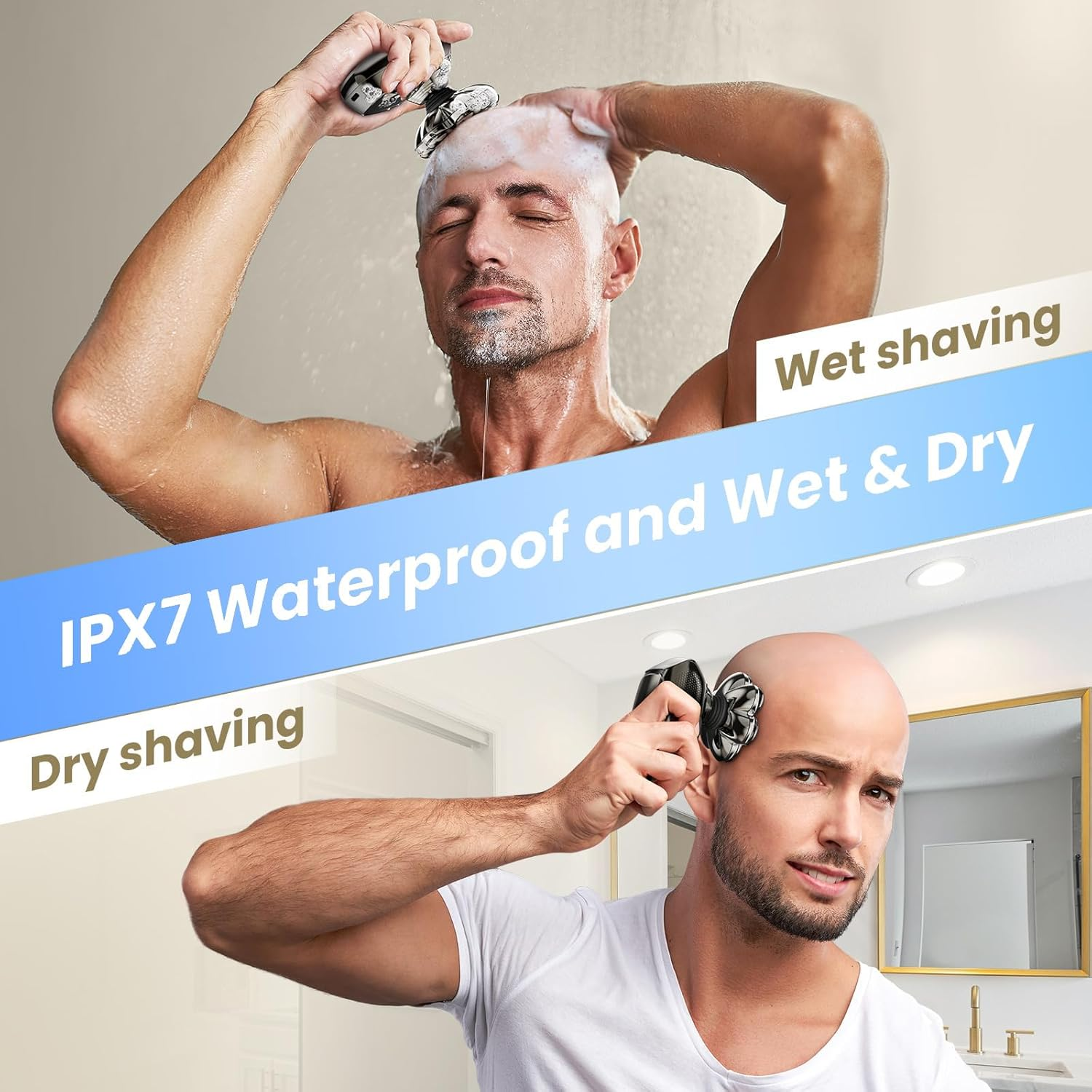 7D Portable Head Shavers for Bald Men, 9-In-1 Detachable Upgraded IPX7 Waterproof Dry/Wet Magnetic Floating Electric Razor with LED Display for Nose Hair, Beard, and Other Body Hair