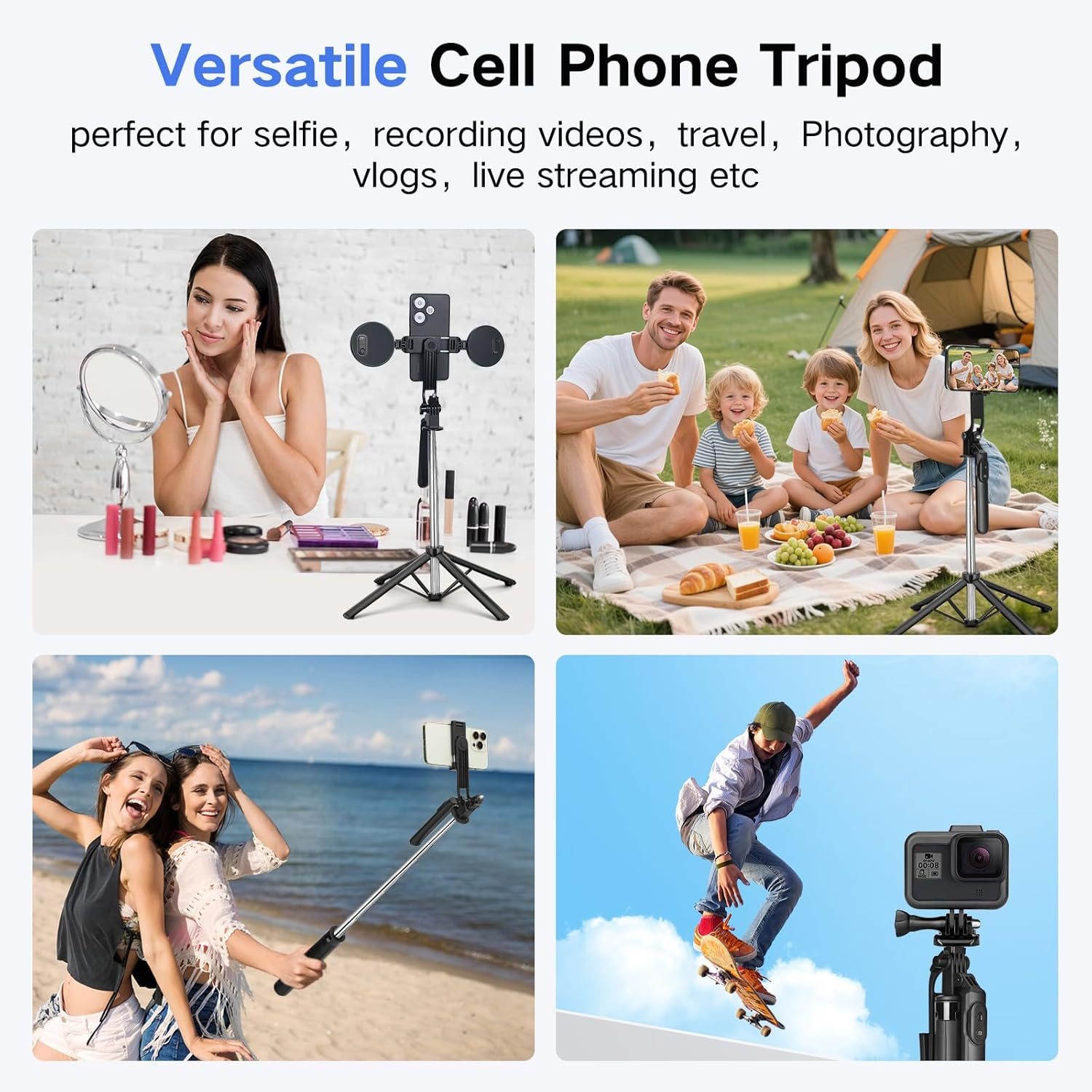 Metal Selfie Stick Tripod for Iphone with Light,70 Inch Cellphone Selfiestick with Remote,Phone Tripod Holder for Video Recording,Portable Travel Selfie Stick Compatible with Iphone,Android and Gopro image number 3