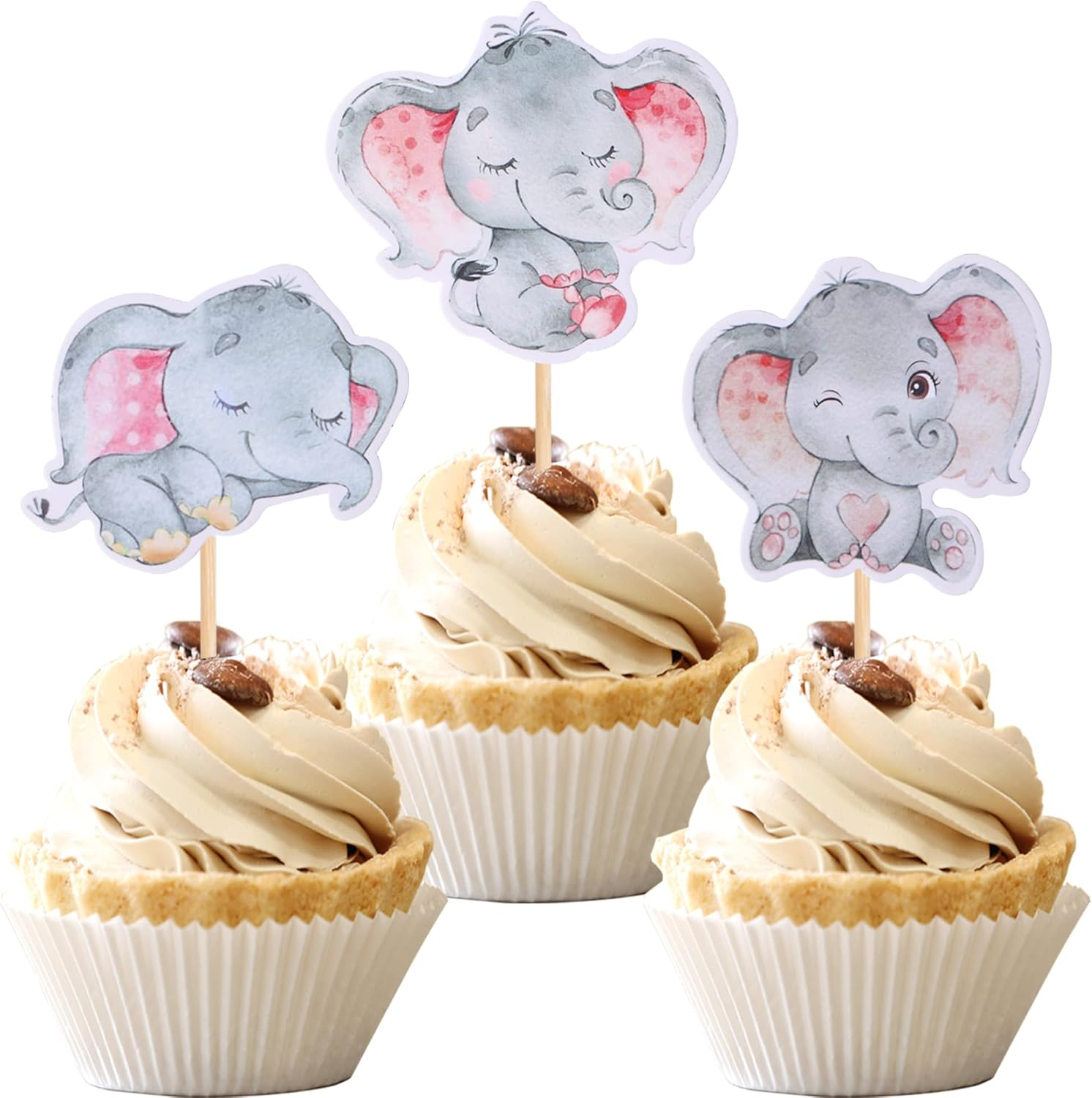36 Pack Baby Elephant Cupcake Toppers Pink Elephant It'S a Girl Cupcake Picks Decorations for Elephant Theme Gender Reveal Baby Shower Kids Girls Birthday Party Supplies image number 5