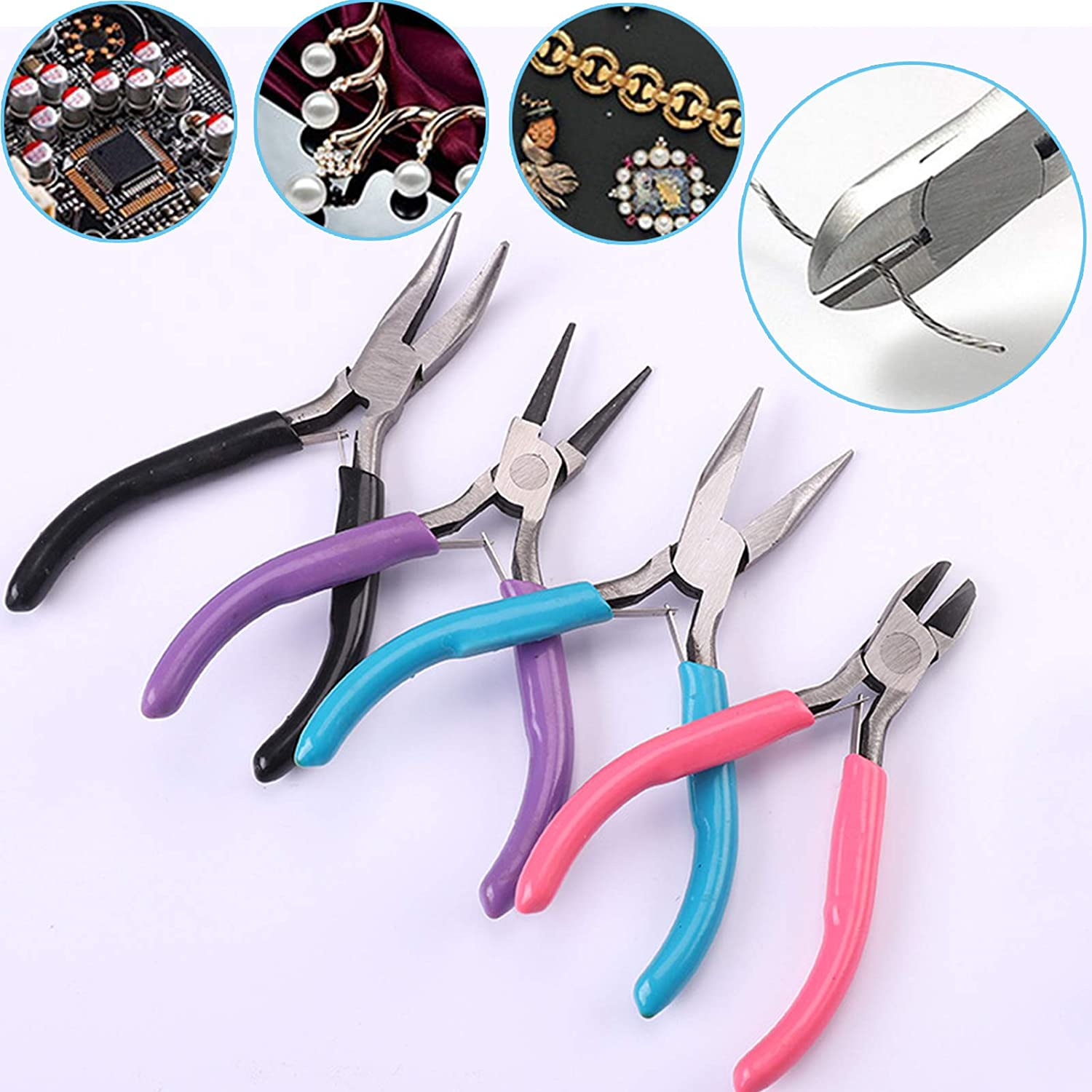 4Pcs Jewelry Pliers Set Jewelry Making Pliers Tools Kit Include Jewelry Making Needle Nose Chain Nose round Bent Pliers Wire Cutter for Bracelet Beading DIY Craft Jewelry Making Supplies