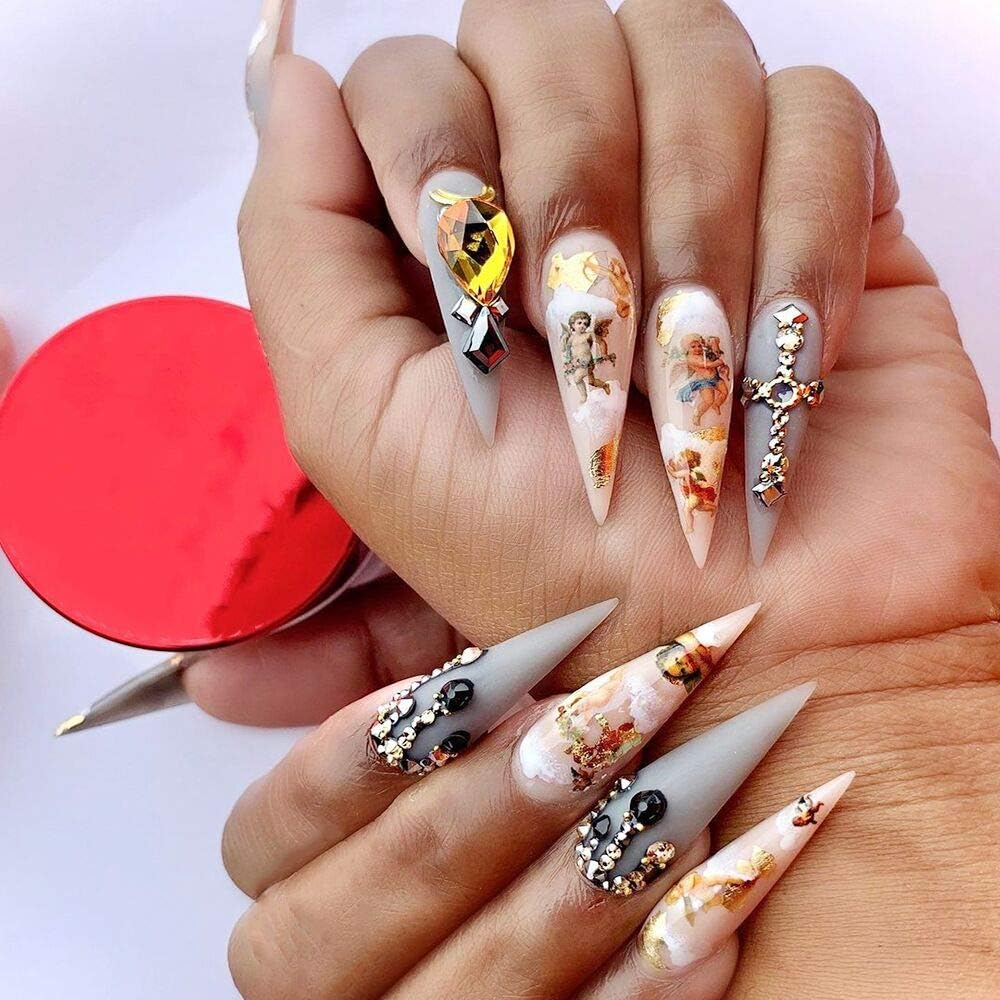 Angel Nail Stickers, 3D Self-Adhesive Baby Angels Nail Decals Baroque Flower Leaf Nail Art Stickers Colorful Mixed Angel Valentine'S Day Nail Decorations for Women Girls (4 Sheets) image number 2
