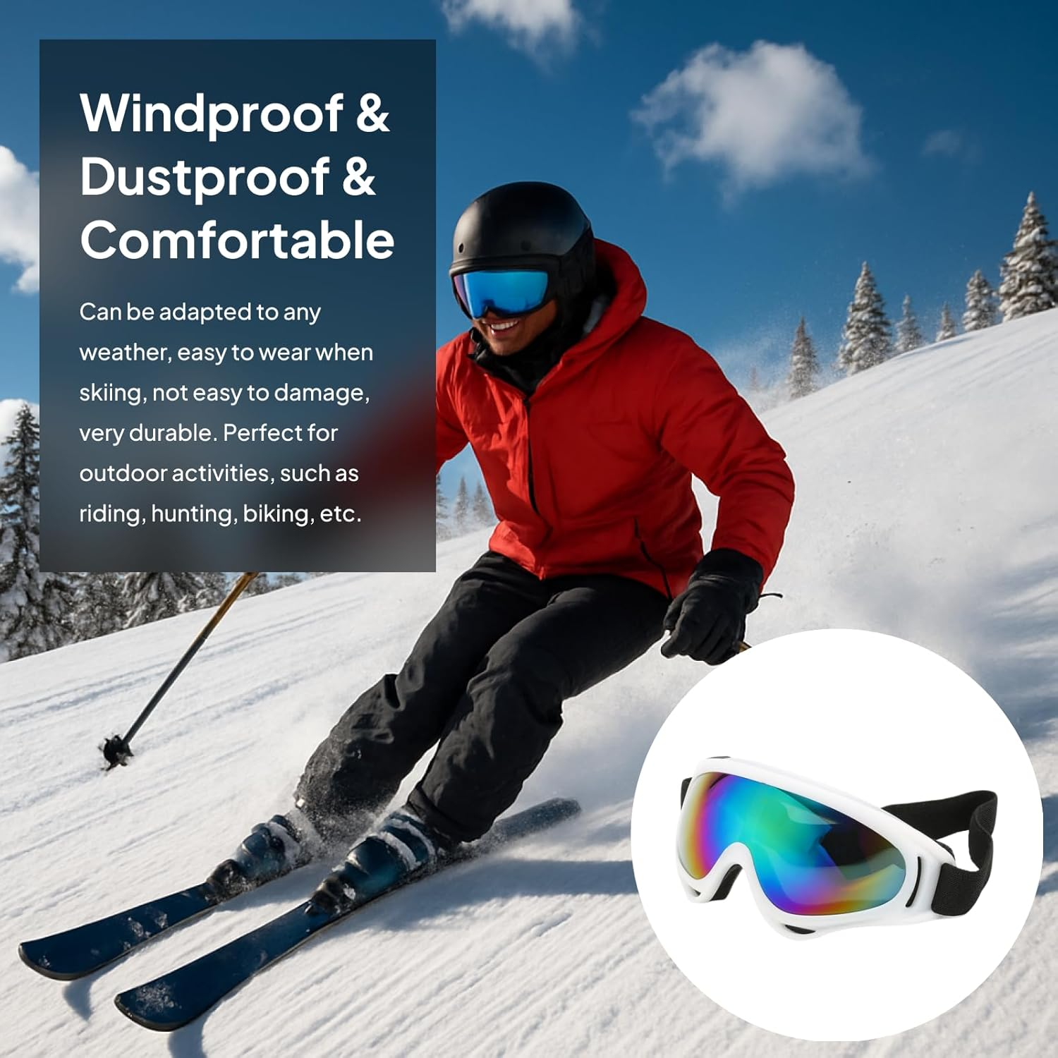 Ski Goggles, Snowboard Goggles with Windproof and Dustproof for Skate Motorcycle Bicycle Glasses for Kids, Boys & Girls, Youth, Unisex Adult image number 4