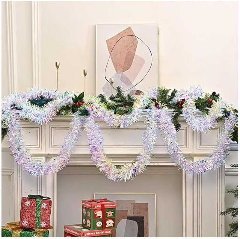 6M Snowflake Christmas Tinsel Garland White Metallic Twisted Hanging Garland with Star for Chistmas Tree Fireplace Home Decoration (3), 231208 image number 6