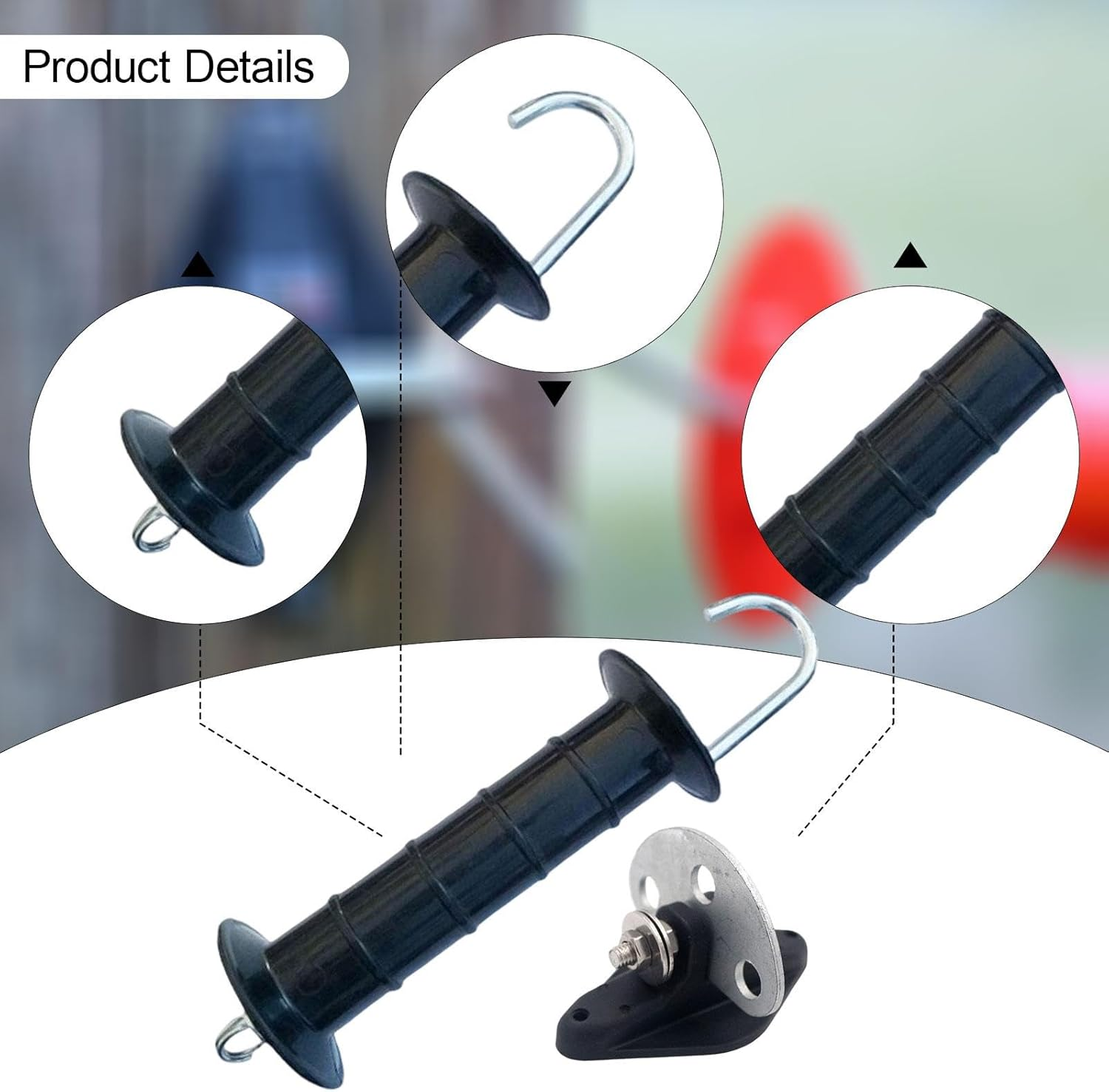 Fence Gate Handle for Electric Fences, Anchor Kit for Ranch and Farm, Black - Yellow image number 2