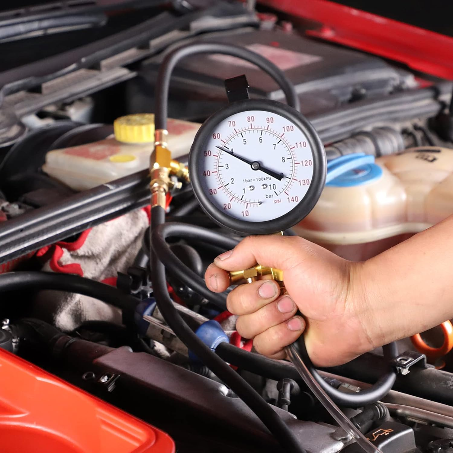 BETOOLL Pro Fuel Injection Pressure Tester Kit Gauge 0-140 PSI image number 6