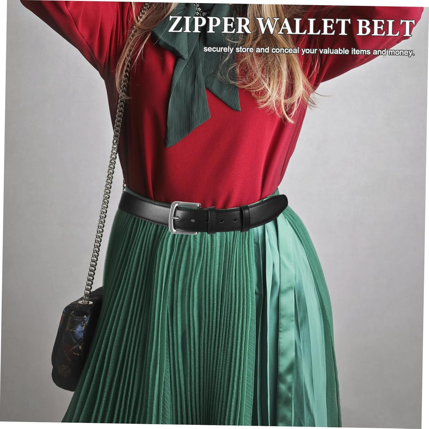 UPKOCH Travel Belt for Men and Women Hidden Pu Wallet Pocket, Anti-Theft Zip Waist Belt, Black 115Cm, Concealed Cash and Passport Holder for Travel Accessories image number 3