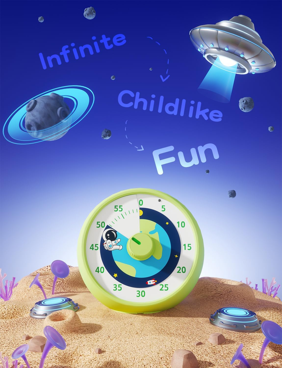 Visual Timer for Kids, 60-Minute Countdown Timer for Classroom, Desk Timer Kid Time Management Tools with Silent Operation, Pomodoro Timer Planet Rocket Pattern image number 5