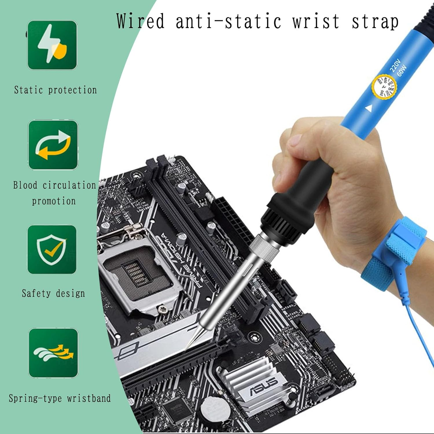 Anti Static Wrist Strap Band with Grounding Wire Surge Protection Blue Wrist Band Driver Kit image number 1