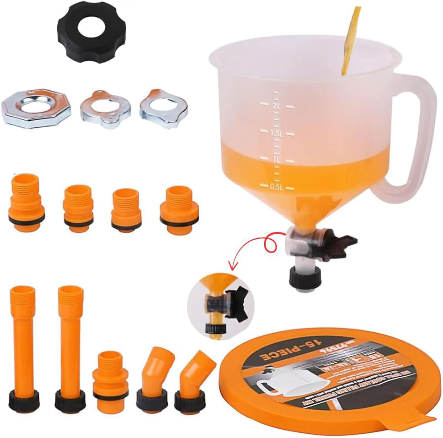 No-Spill Coolant Funnel Kit, Spill Proof Funnel Bleeder with Adapters Valve Switch and Handle, Car Coolant Refill Tool, Universal Fitment Applicable to Any Vehicle image number 1