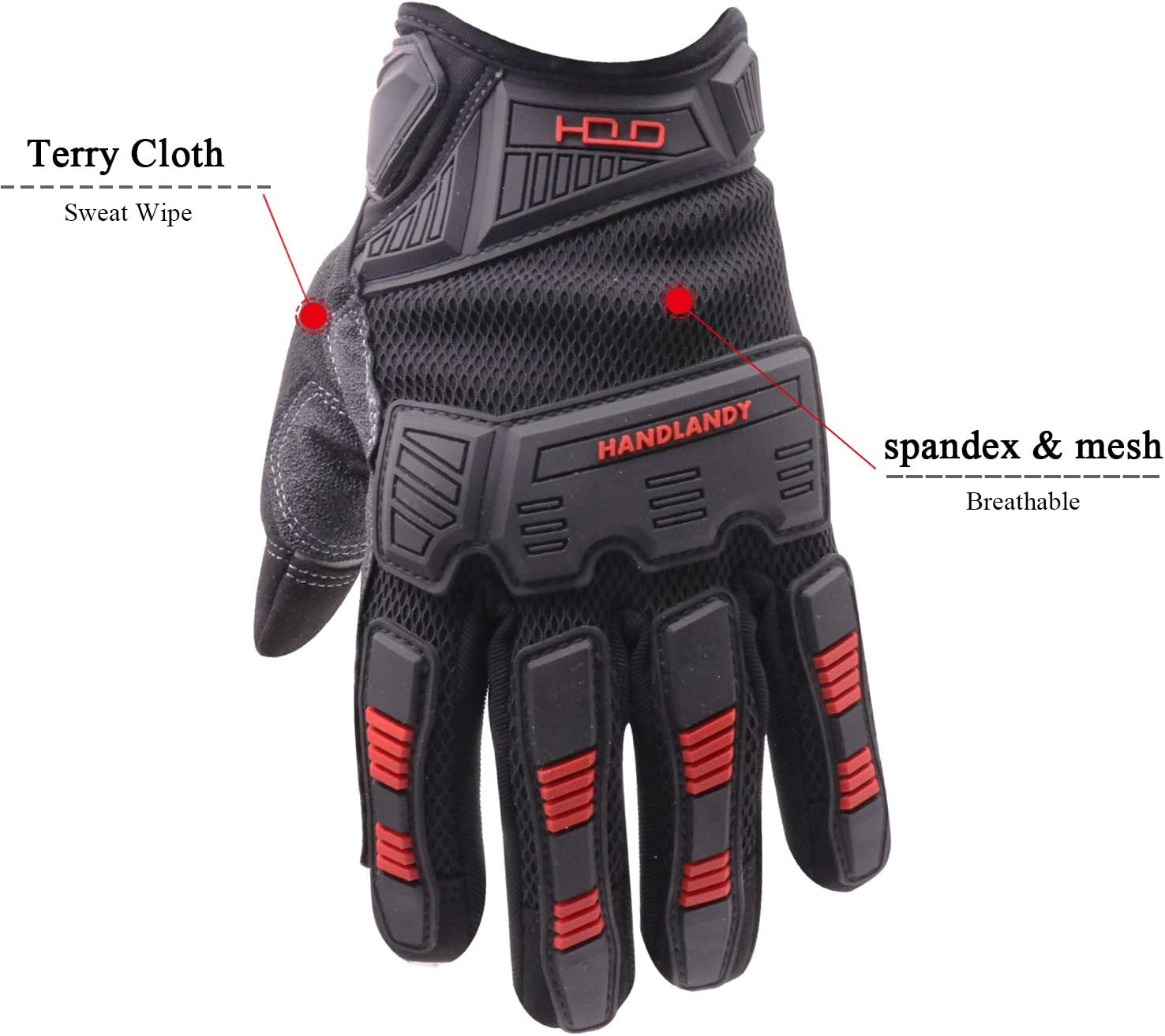 HANDLANDY Heavy Duty Work Gloves Men, Touchscreen TPR Impact Reducing Work Gloves, Non-Slip Breathable Mechanics Gloves (Medium)