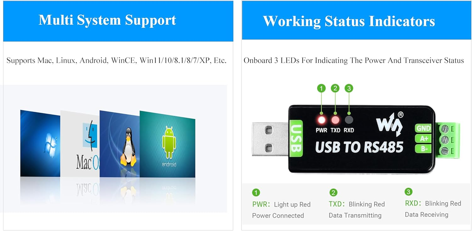 Industrial USB to RS485 Converter Bidirectional Adapter Board, with Original FT232RNL and SP485EEN Chip, up to 1.2Km Transmission Distance, Support Mac/Linux/Android/Wince/ Win11/10/8.1/8/7/Xp, Etc. image number 5