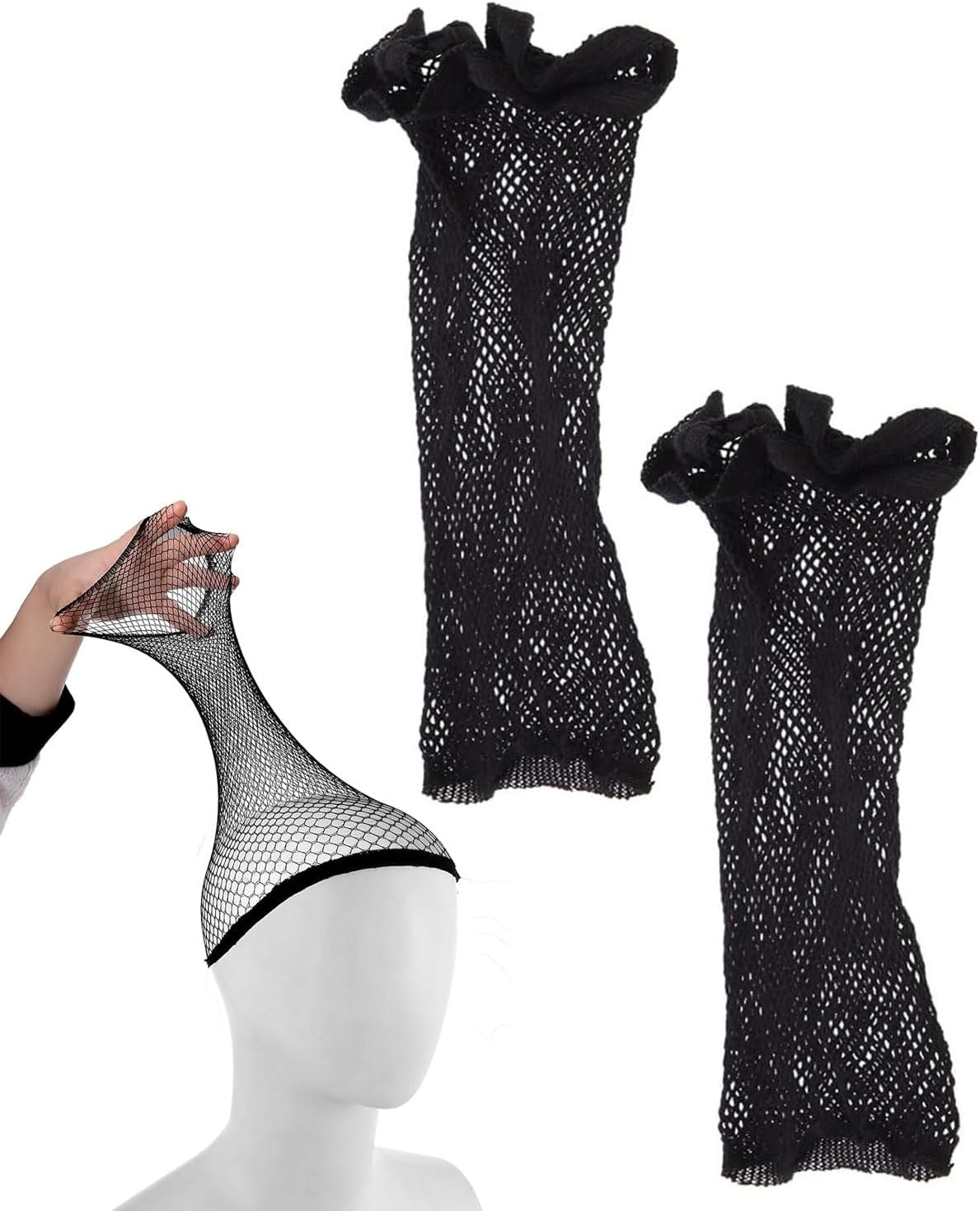 KEMUZ Pack of 2 Hair Net for Wigs, Wig Cap for Long Hair, Wig Accessories, Wig Net Base Cap, Elastic, Wigs Accessories for Parties, Ballet Bun Sleeping Women (Black) image number 1