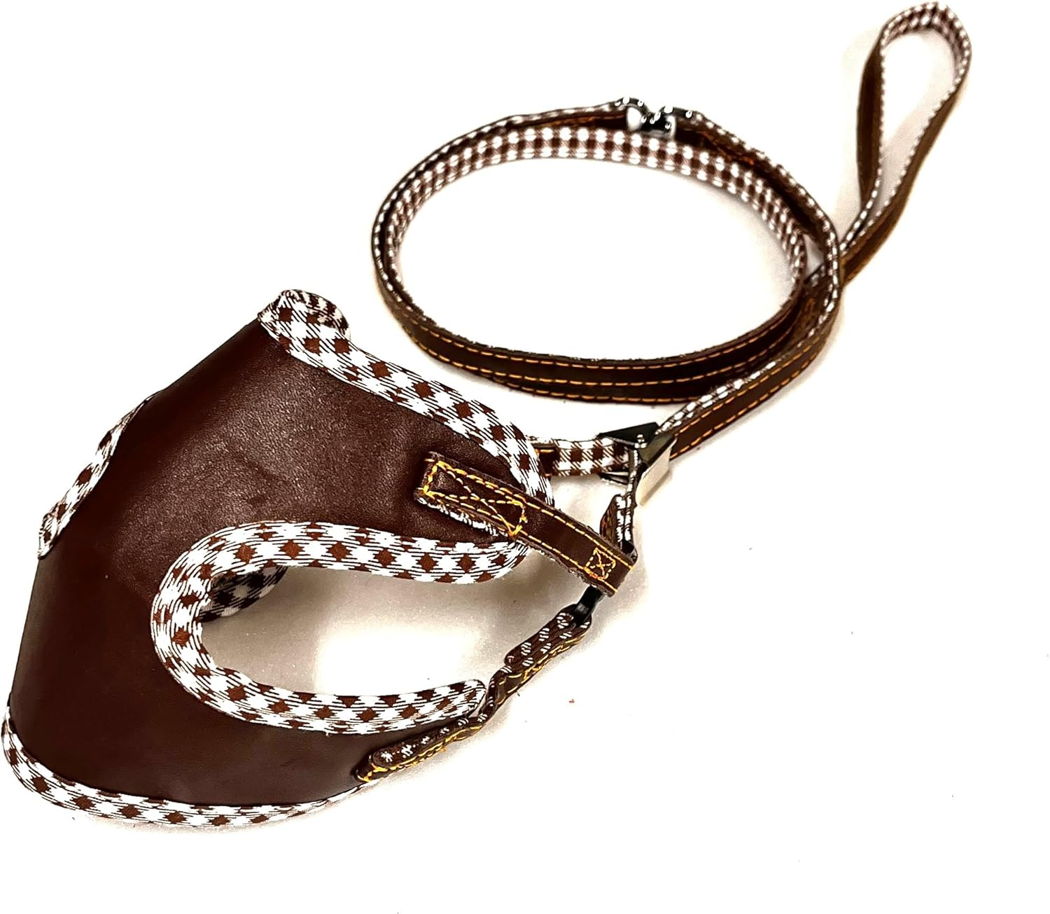 ONS Cotton Leather Soft Harness Leash SS Brown for Cats and Extra Small Dogs Harness Lead