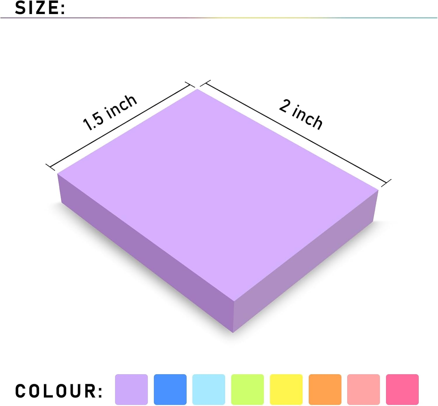 Sticky Notes 1.5X2 Inch 8 Bright Colors Mini Self-Stick Pads Bulk 16 Pads/Pack 75 Sheets/Pad Total 1200 Sheets, Easy to Post for Home,School,Office, Notebook image number 6