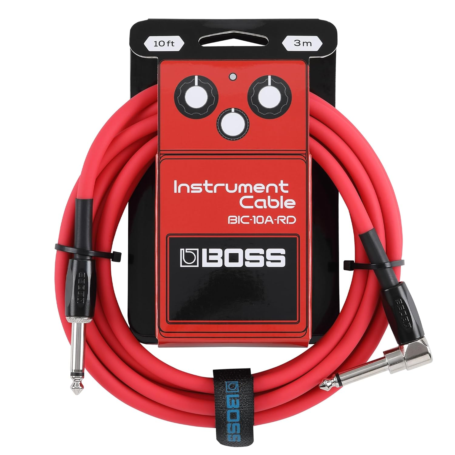 BOSS BIC-10A Series | Instrument Cable | Straight to Right-Angle &frac14;-Inch Connectors | 10Ft./3M Length | High-Quality Cables for Guitar, Bass & More | Quiet Operation & Durable | Red image number 3